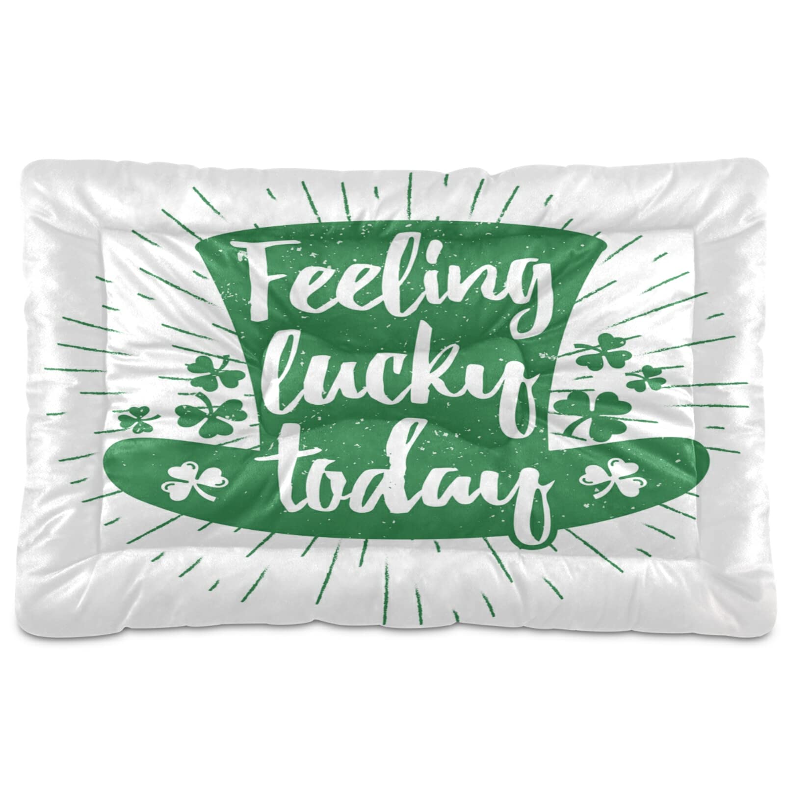 KEEPREAL Lucky Irish Hat Pattern Pet Bed - Ultra Soft Rectangle Dog & Cat Bed for Small Medium Pets (24x18in) - Calming Comfort for Puppies, Kittens & Indoor Pets