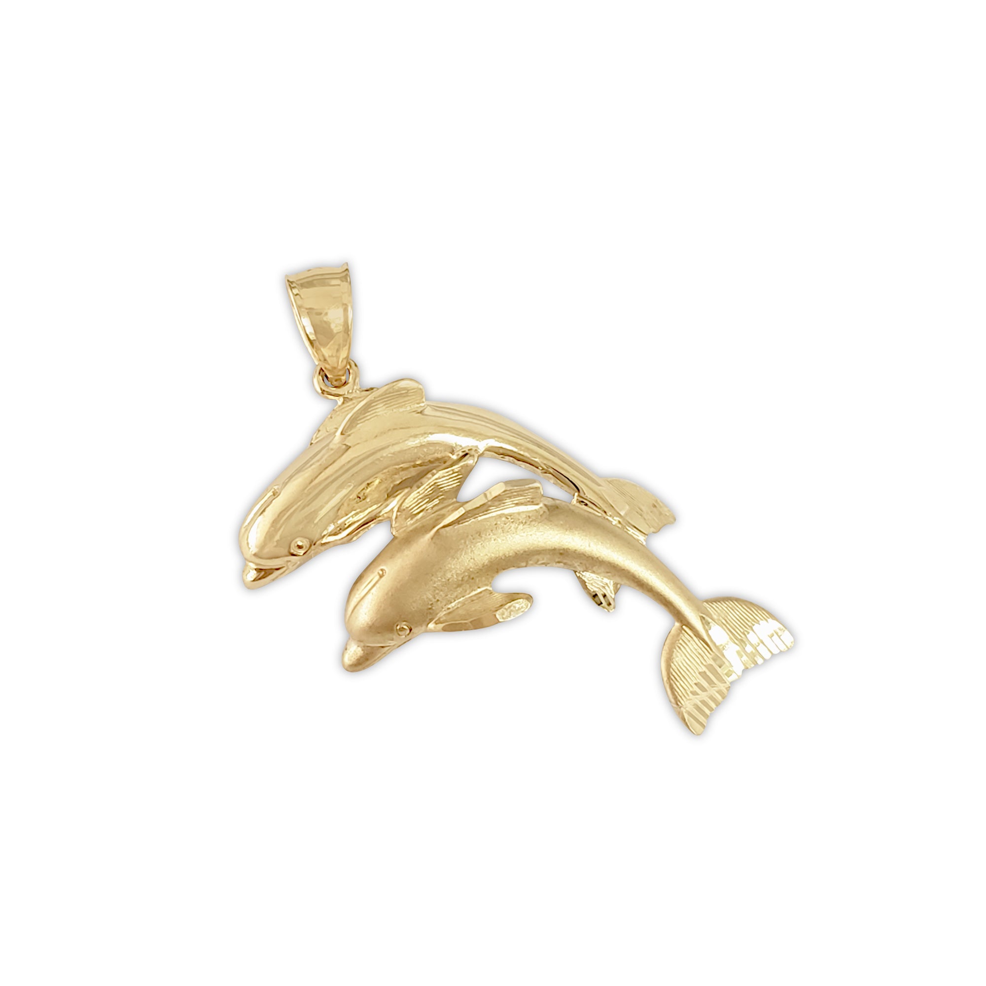 14k Yellow Gold Swimming Dolphins Charm Pendant - Elegant Jewelry Gift for Women, Perfect for Necklaces, Bracelets & Special Occasions