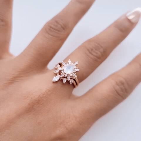 Alice Ring Set with Genuine Moonstone - Elegant Silver Stackable Rings for Women | Perfect for Weddings, Anniversaries & Everyday Wear