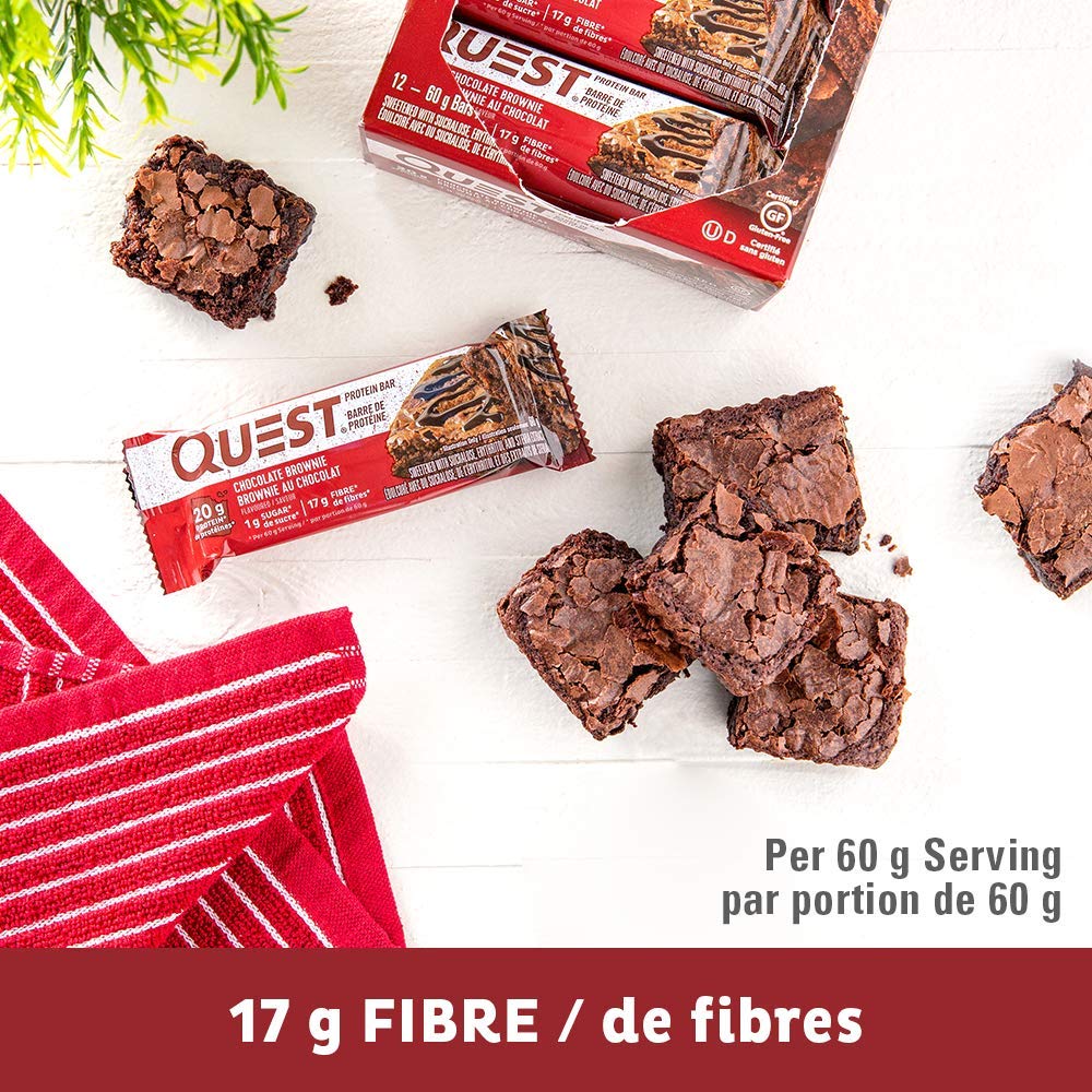 Quest Nutrition Chocolate Brownie Protein Bar - 20g Protein, 1g Sugar, High Fiber, Keto Friendly, Gluten Free - 12 Pack - Perfect for Post-Workout Recovery, Healthy Snacking & Low Carb Diet