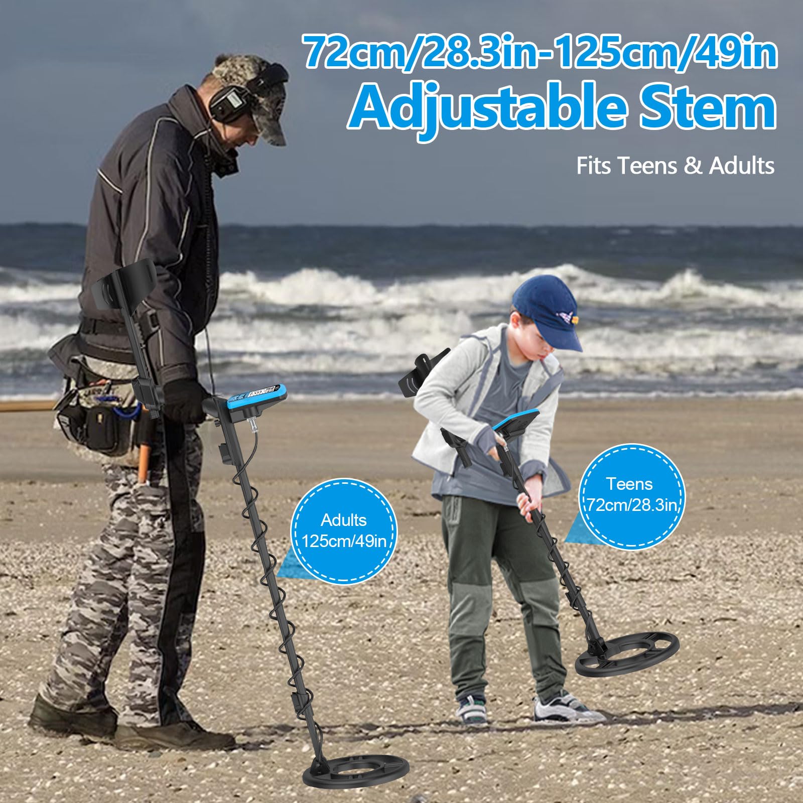 OMMO Professional Metal Detector for Adults - Adjustable Stem, 5 Detection Modes, High Accuracy Gold Detector with IP68 Waterproof Coil - Perfect for Treasure Hunting, Beach Metal Detecting & Outdoor Adventures
