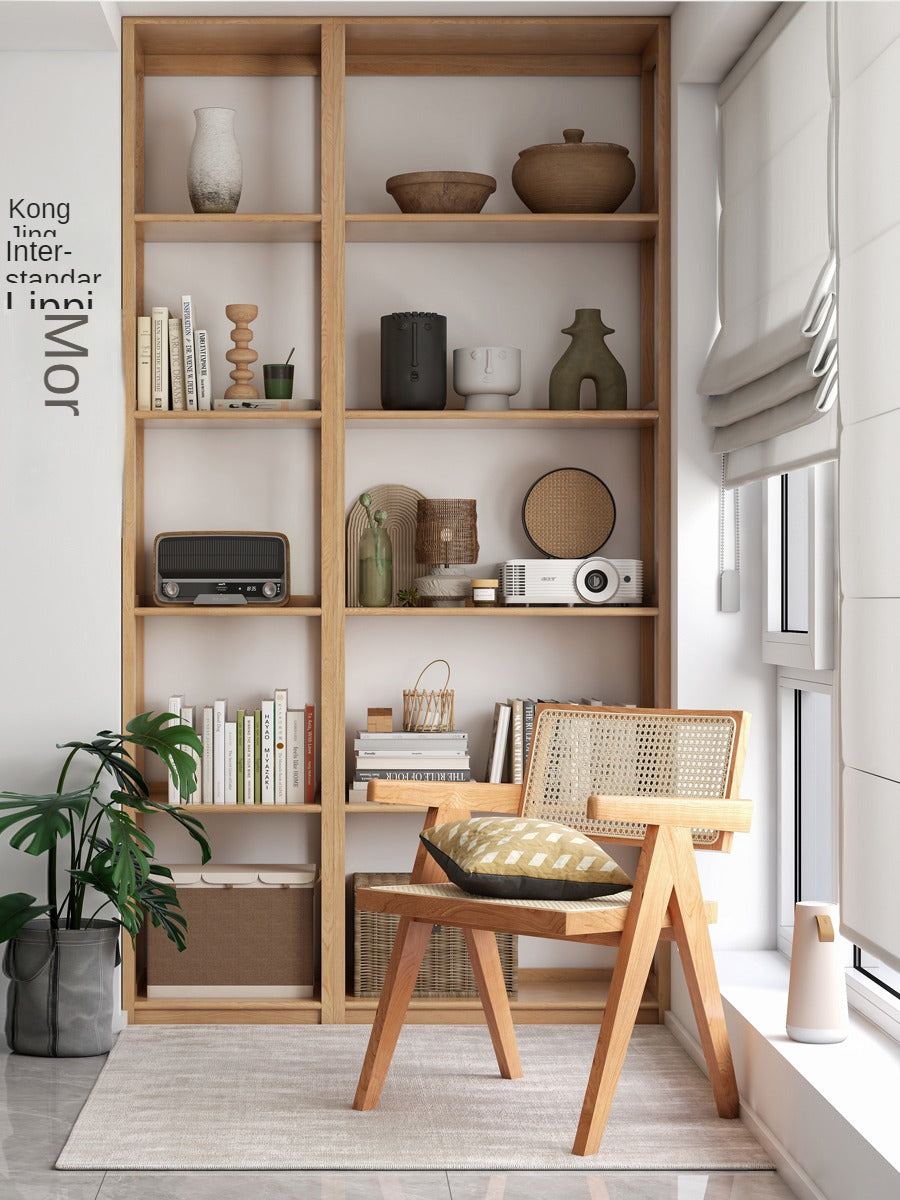 Solid Oak Wood 5-Tier Bookshelf - Sturdy Multi-Layer Bookcase for Home Office, Living Room & Library Storage