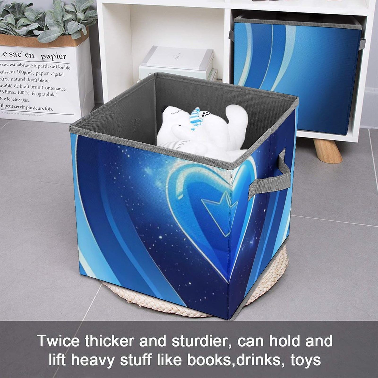 Large Collapsible Baby Blue Heart Storage Bin - 10.6