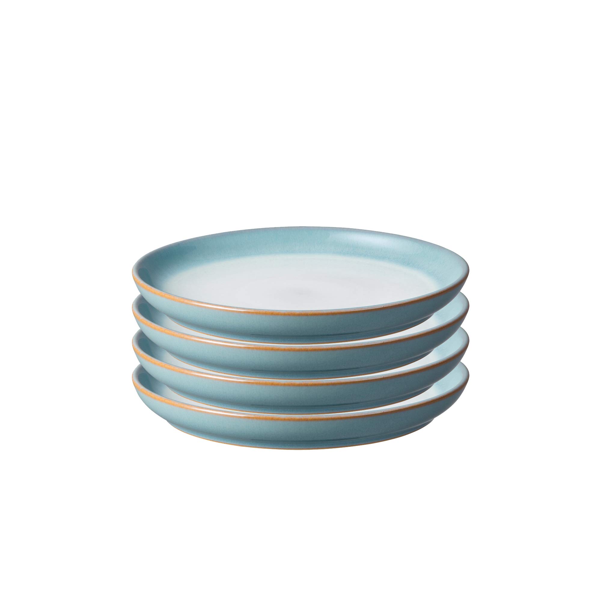 Denby Azure Haze Blue Coupe Small Plates Set of 4 - Stoneware Ceramic Dinner Plates for Everyday Use - Dishwasher, Microwave & Oven Safe - Chip Resistant Blue & White Gradient Glaze - Perfect for Appetizers, Desserts or Casual Dining