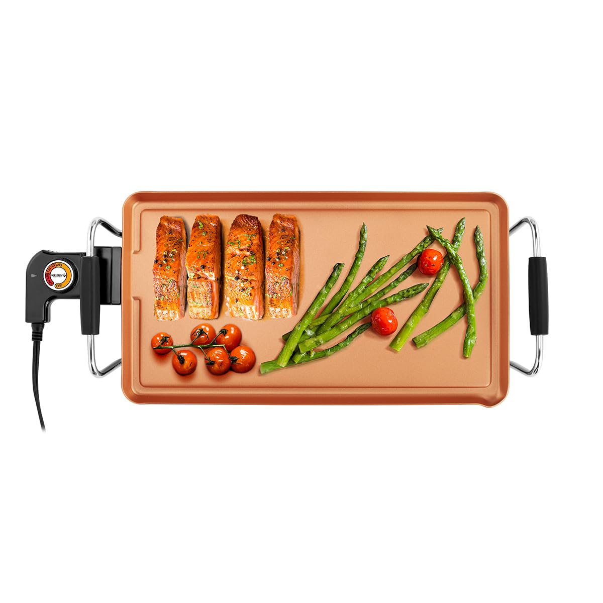 Holstein Housewares 16-Inch Electric Griddle - Non-Stick Smokeless Cooktop with Healthy Eco Coating | Large Cooking Surface for Pancakes, Eggs, Burgers & More | Perfect for Breakfast, BBQ & Family Gatherings | Copper & Black