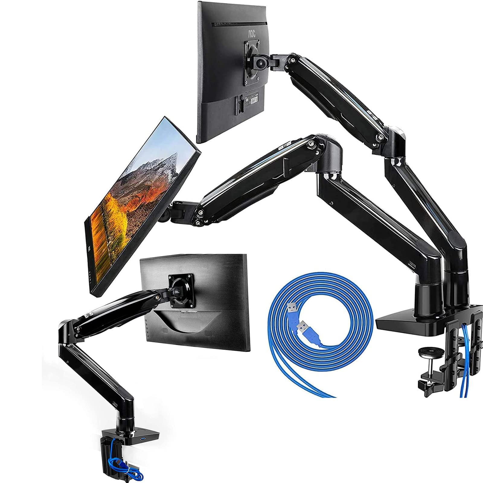 HUANUO Adjustable Dual Monitor Stand & Single Monitor Mount - Full Motion Articulating Arm for 13-32 Inch Screens - Perfect for Home Office, Gaming, and Workstation Setup