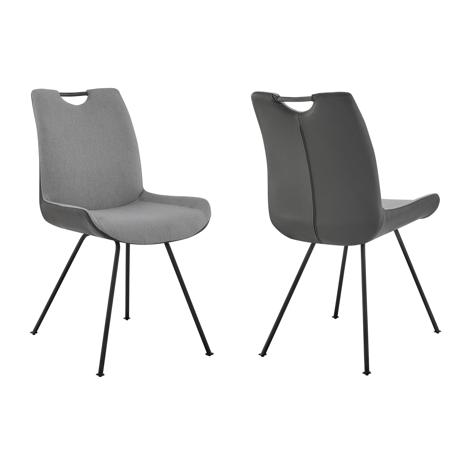 Armen Living Coronado Dining Chairs Set of 2 - Modern PU Leather Upholstered Chairs with Pewter Front & Grey Back - Perfect for Kitchen, Dining Room, and Home Office