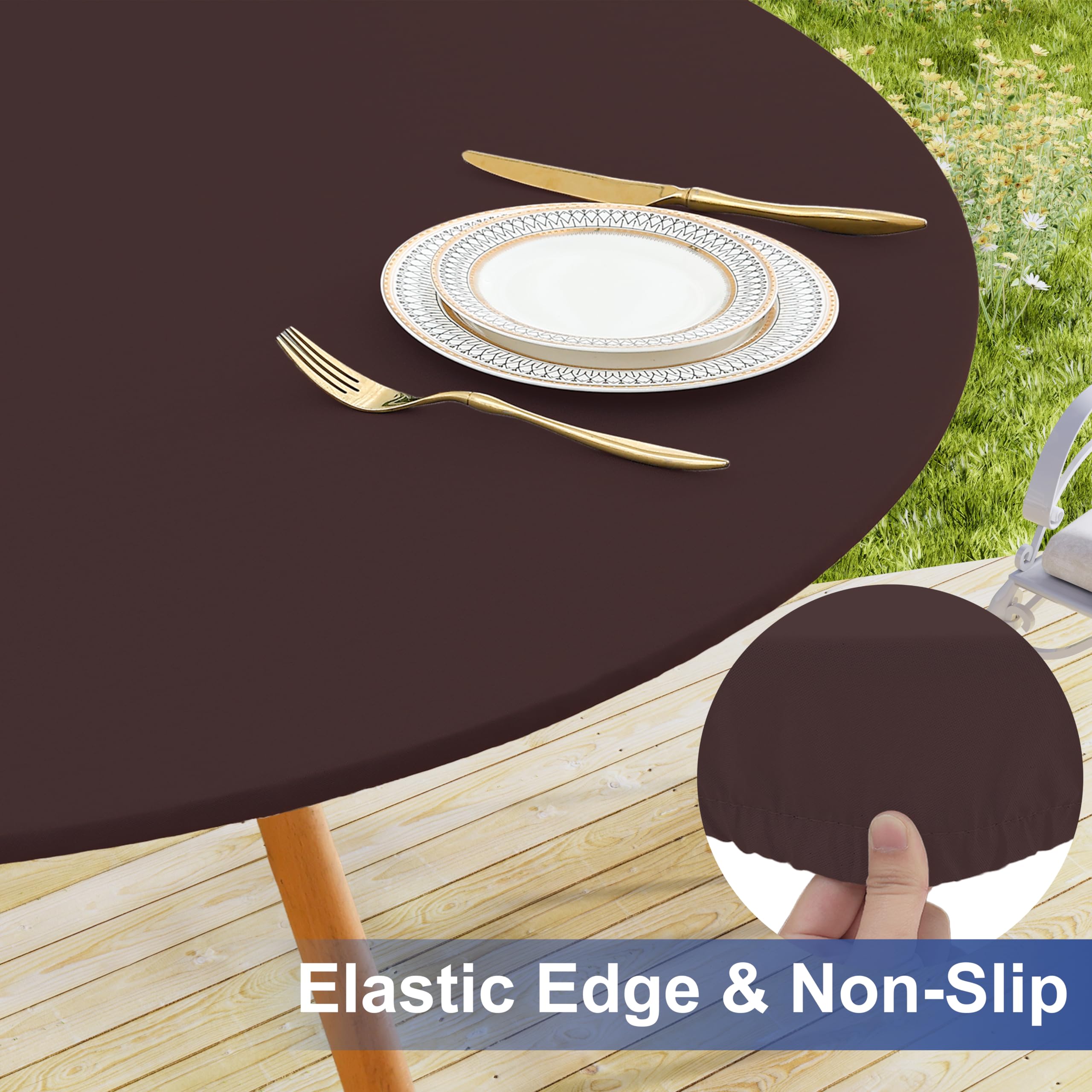 Elastic Waterproof Round Tablecloth - Washable Polyester for 45-56