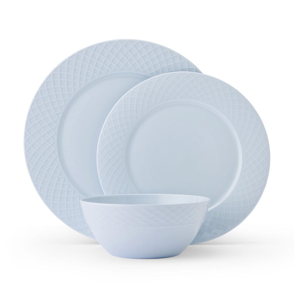Trellis Misty Blue 12-Piece Dinnerware Set - Service for 4 - Elegant Porcelain Plates, Bowls & Mugs - Perfect for Family Dinners, Dinner Parties & Holiday Entertaining