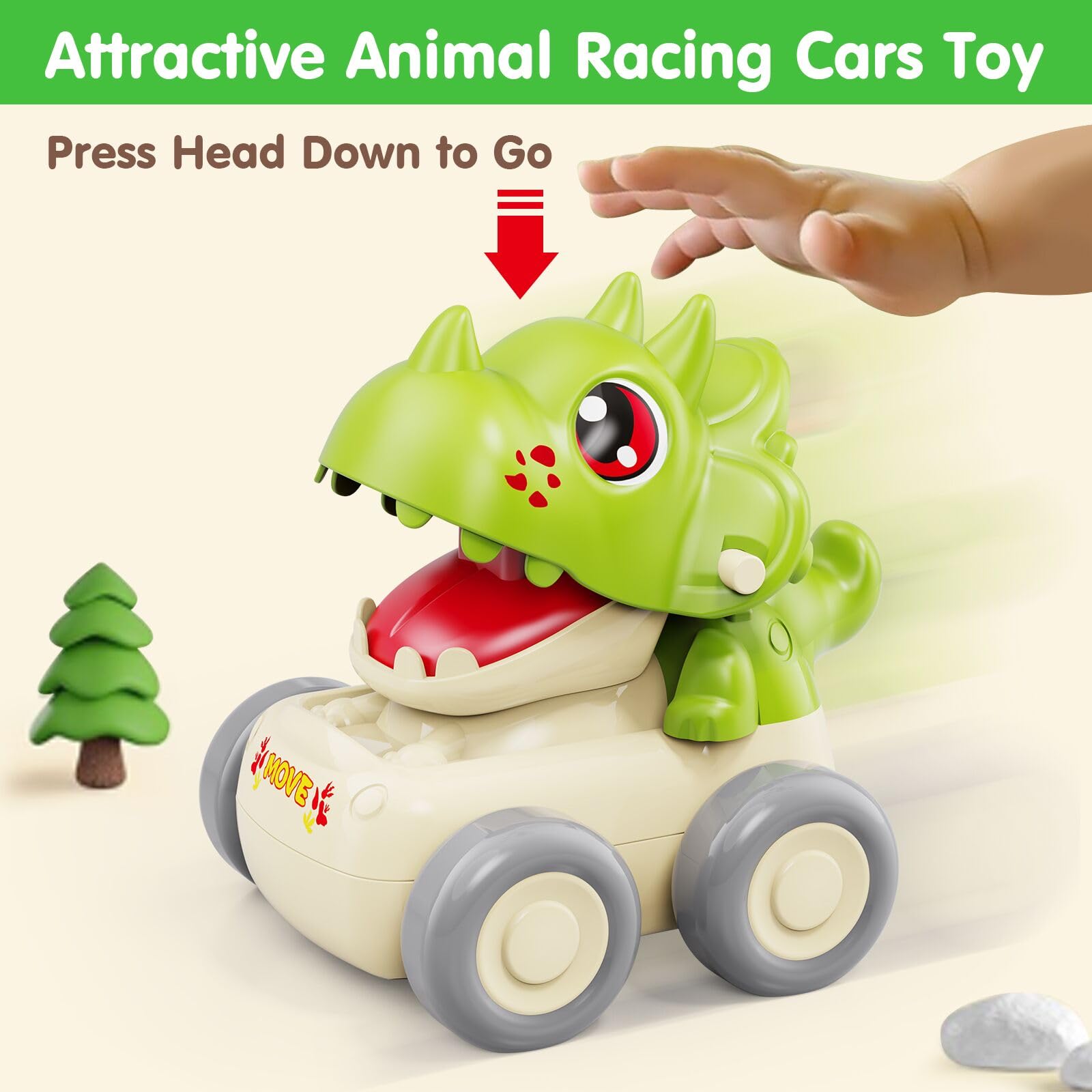 MOONTOY Baby Dinosaur Push and Go Car Toys for 1-3 Year Old Boys & Girls - Toddler Learning Toys for Ages 1-2 - First Birthday Gifts & Easter Basket Stuffers - Perfect for Playtime, Early Learning & Sensory Development