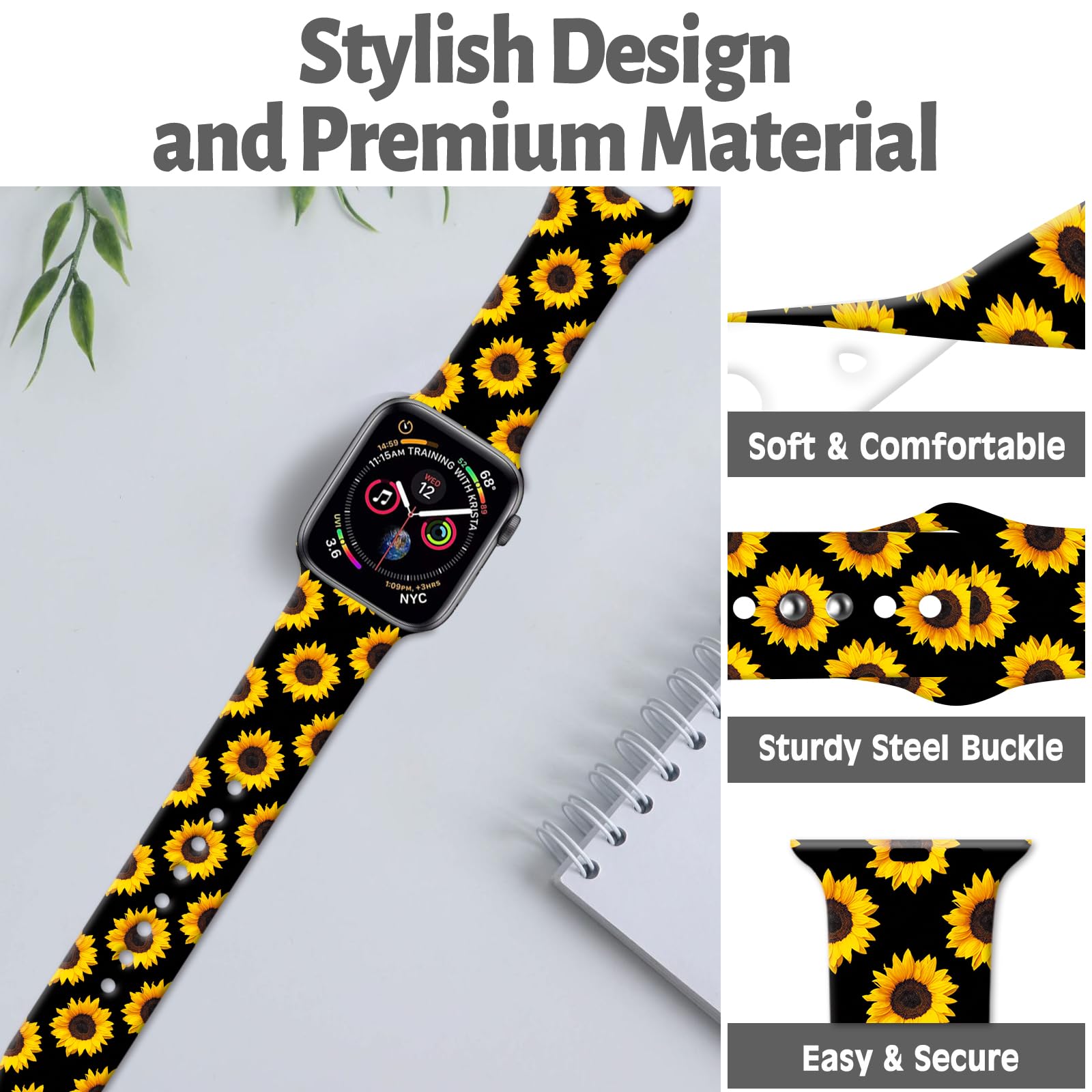 Fashionable Apple Watch Bands for Women - Soft Silicone Replacement Straps Compatible with iWatch Series 7/6/5/4/3/2/1/SE (38mm 40mm 41mm) - Adjustable Sports Wristbands for Running, Workout & Daily Wear