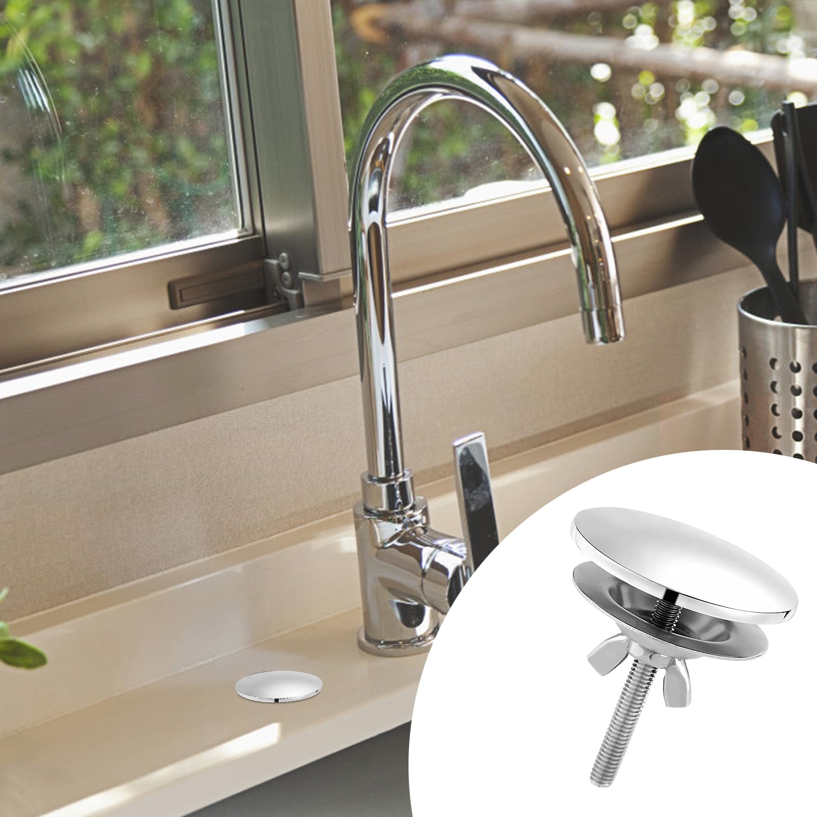 Premium Stainless Steel & Zinc Alloy Kitchen Sink Hole Cover - Durable Faucet Hole Plug for Kitchen Sink, Silver Sink Accessories | Perfect for Leak Prevention & Aesthetic Upgrade in Modern Kitchens