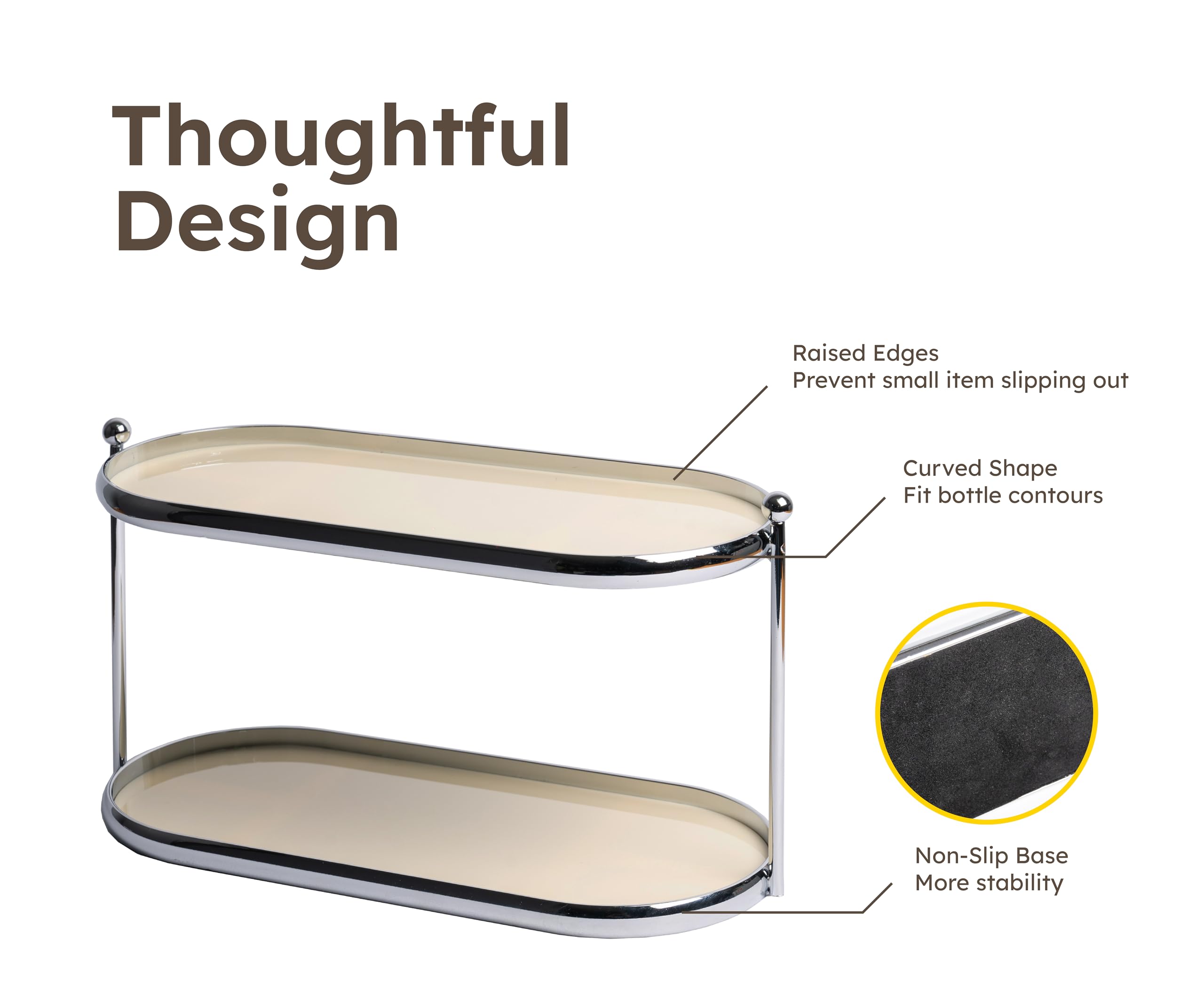 2 Tier Metal Frame Perfume Organizer - Elegant Minimalist Perfume Tray & Countertop Display Shelf for Skincare, Makeup, Jewelry - Perfect for Dresser, Vanity, Bathroom (Creamy White) | Home Decor & Beauty Storage Solution