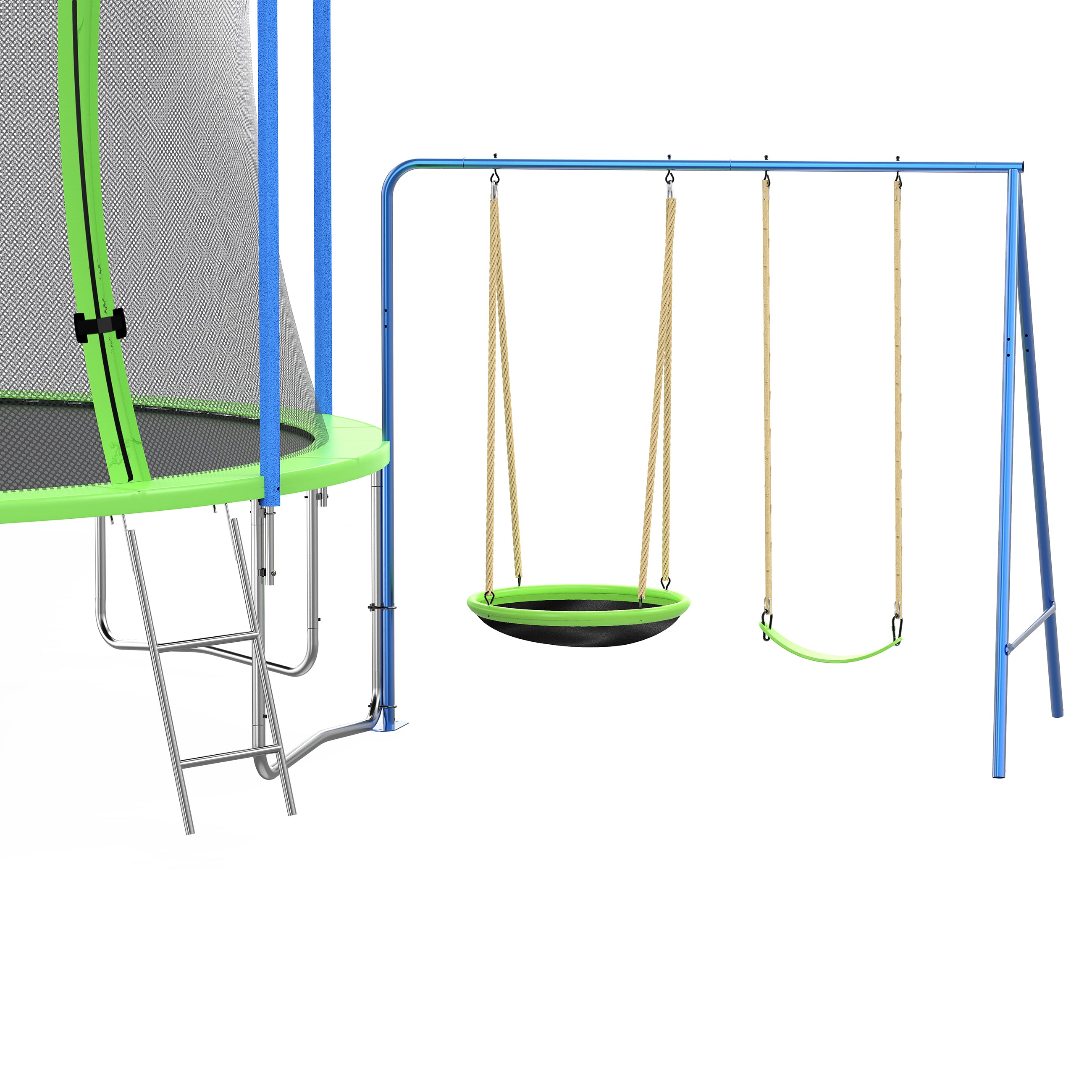 14FT Outdoor Trampoline with Slide, Swings, Basketball Hoop & Ladder - ASTM Approved Large Recreational Trampoline with Safety Net for Kids & Adults - Perfect for Backyard Fun, Family Exercise & Outdoor Play