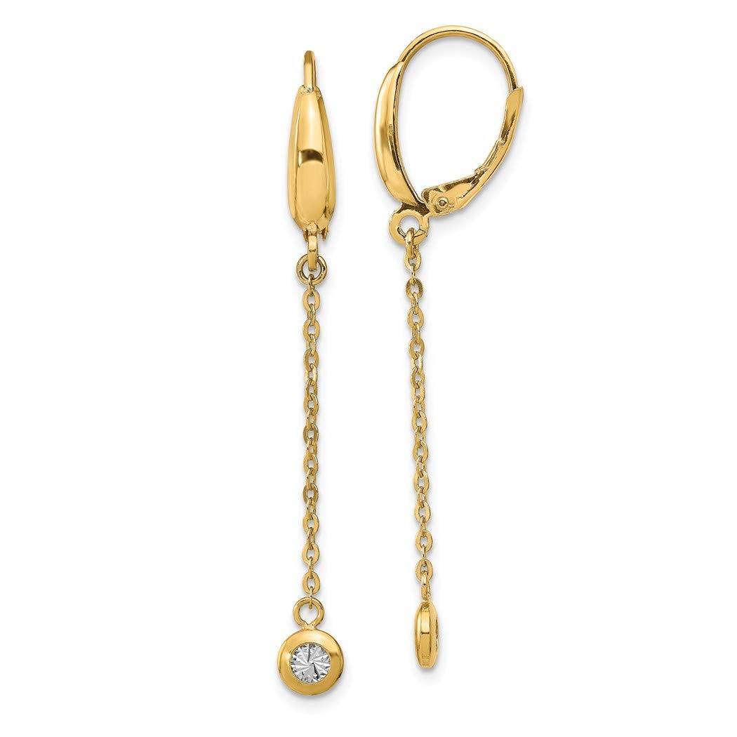 14K Two-Tone Gold Polished Sparkle Cut Leverback Earrings – 48.25x5mm Wide Elegant Jewelry Gift for Women – Perfect for Weddings, Parties & Special Occasions