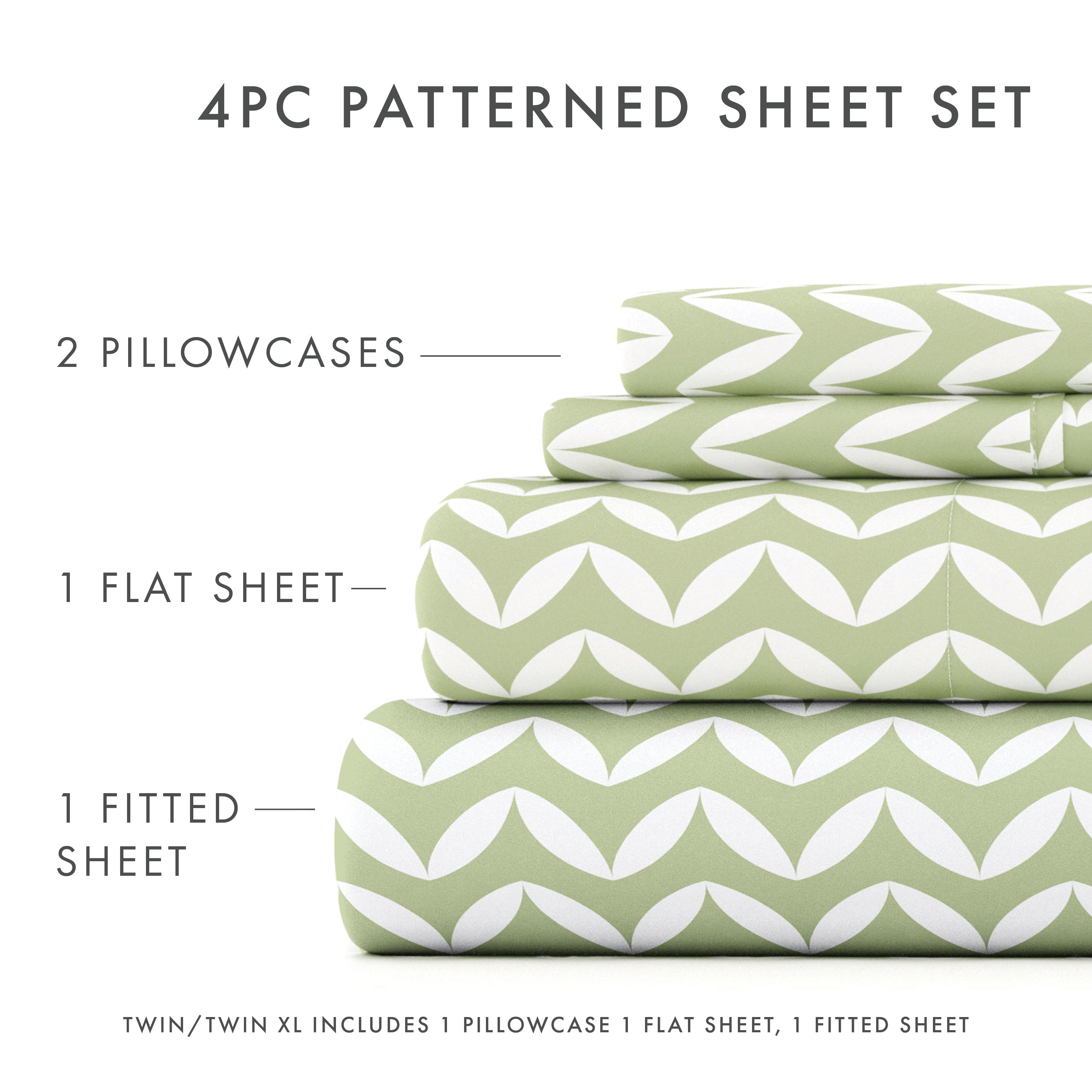 Soft Puffed Chevron Pattern 4-Piece Queen Sheet Set - Breathable Bedding for Comfortable Sleep & Hotel Luxury Feel