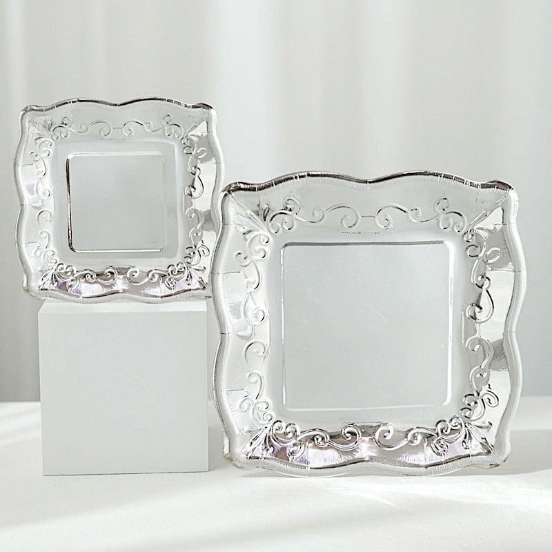 25 Pack Square Disposable Dessert Plates with Elegant Scroll Design - Perfect for Parties, Weddings, and Dinner Events