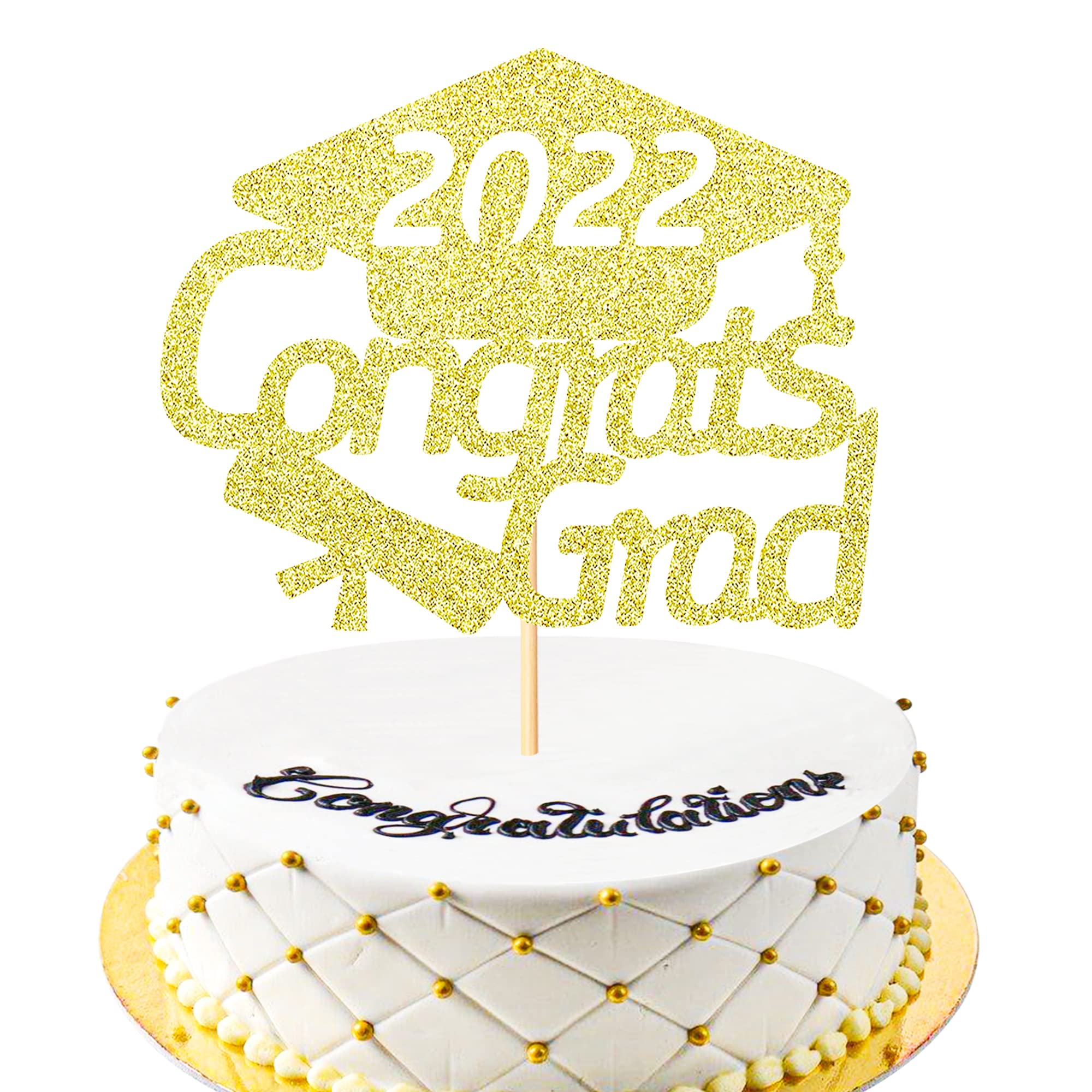 3PCS Gold Glitter Graduation Cake Toppers 2022 - Congrats Grad Decorations for Boys & Girls - Perfect for Graduation Party Cakes, Cupcakes & Desserts