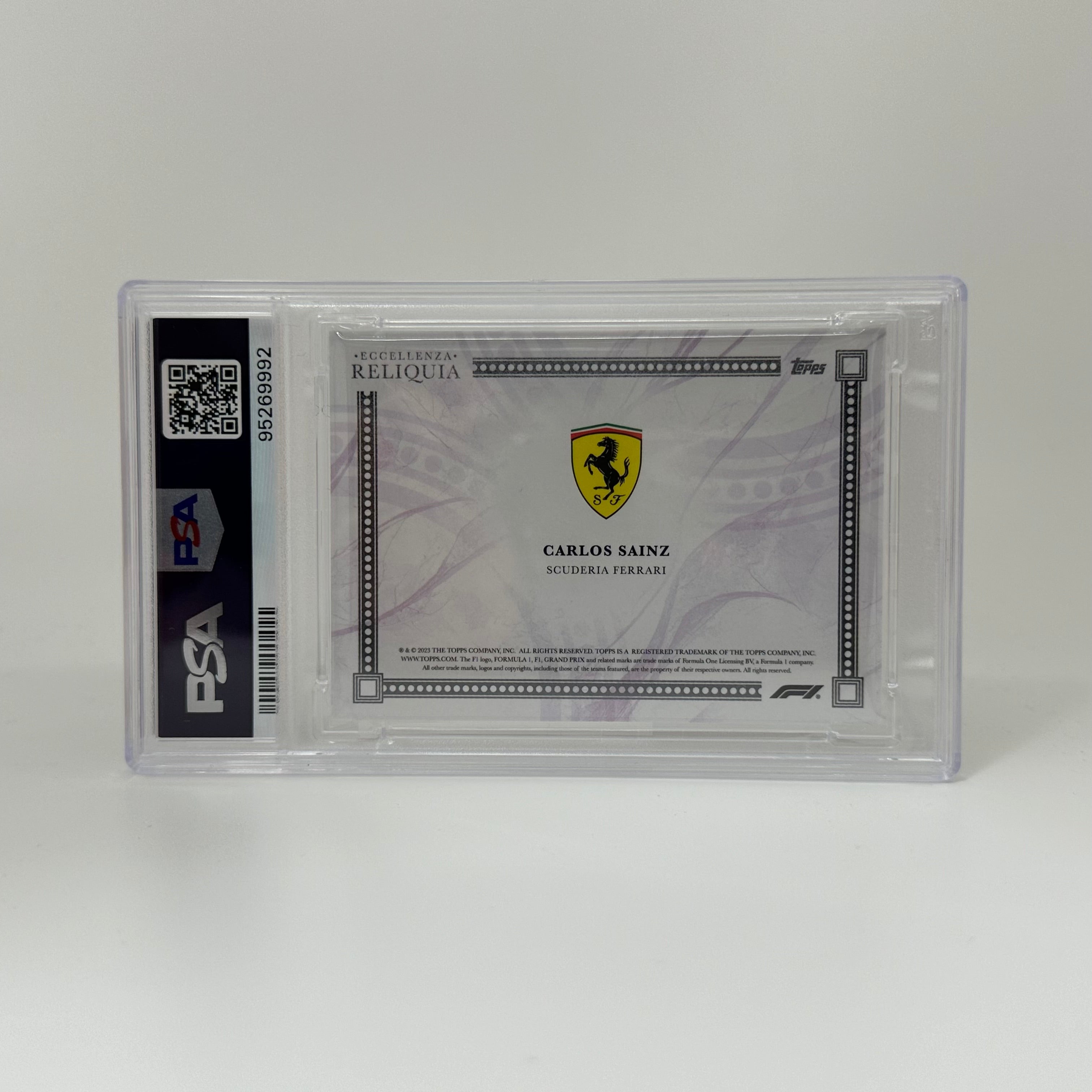 2023 Topps Eccellenza Reliquia PSA 8 Carlos Sainz Purple 05/25 - Perfect for F1 Collectors & Racing Memorabilia Displays