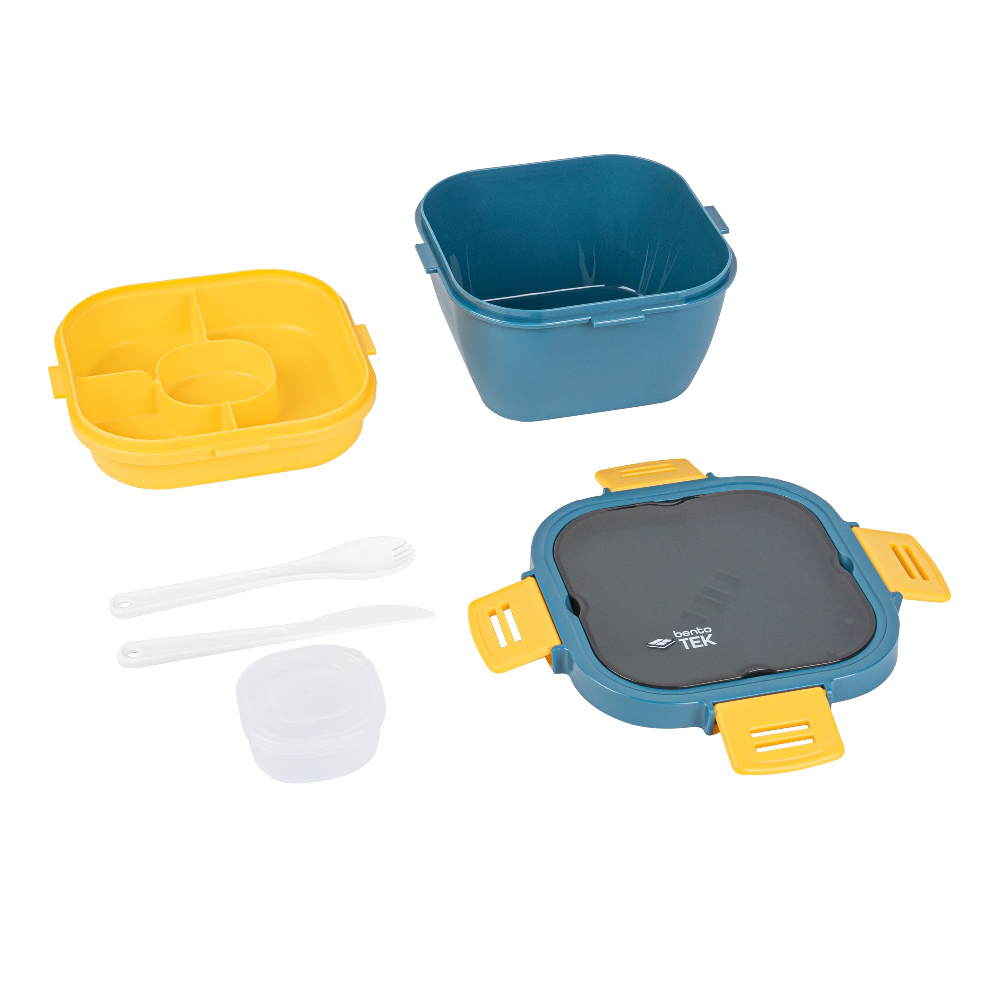 Bento Tek 58 oz BPA-Free Lunch Box Set - Blue & Yellow Microwave Safe Food Container with Fork & Knife (7.25