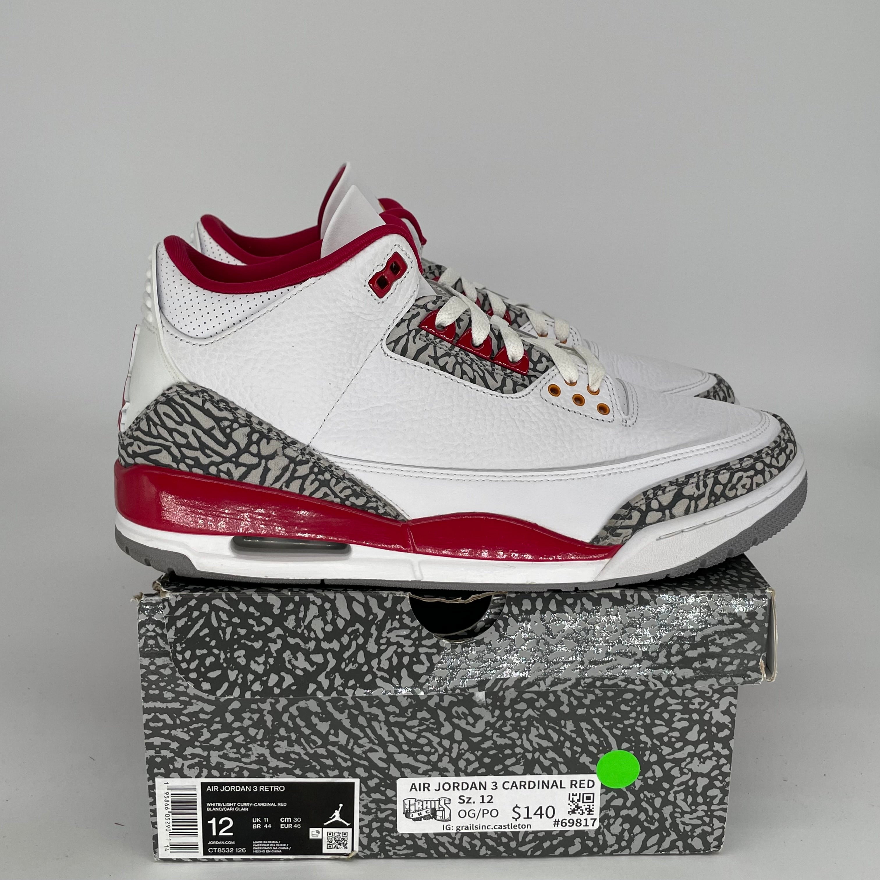 AIR JORDAN 3 Cardinal Red Retro Basketball Shoes Men's Size 12 (CT8532-126) - Perfect for Streetwear & Sneaker Collection