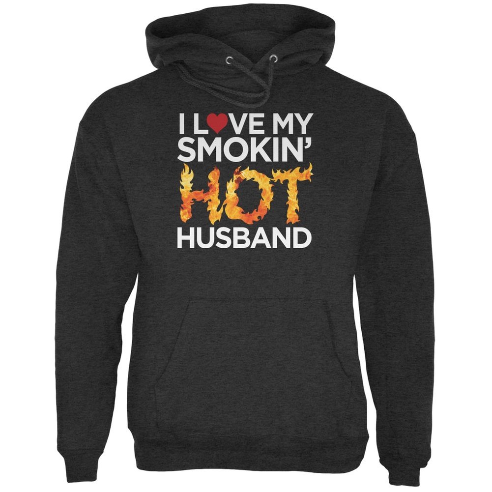 Old Glory Valentine's Day Smokin Hot Husband Charcoal Heather Adult Hoodie - Large | Comfortable Pullover Sweatshirt for Men | Perfect Gift for Anniversary, Date Night & Couple Outfits