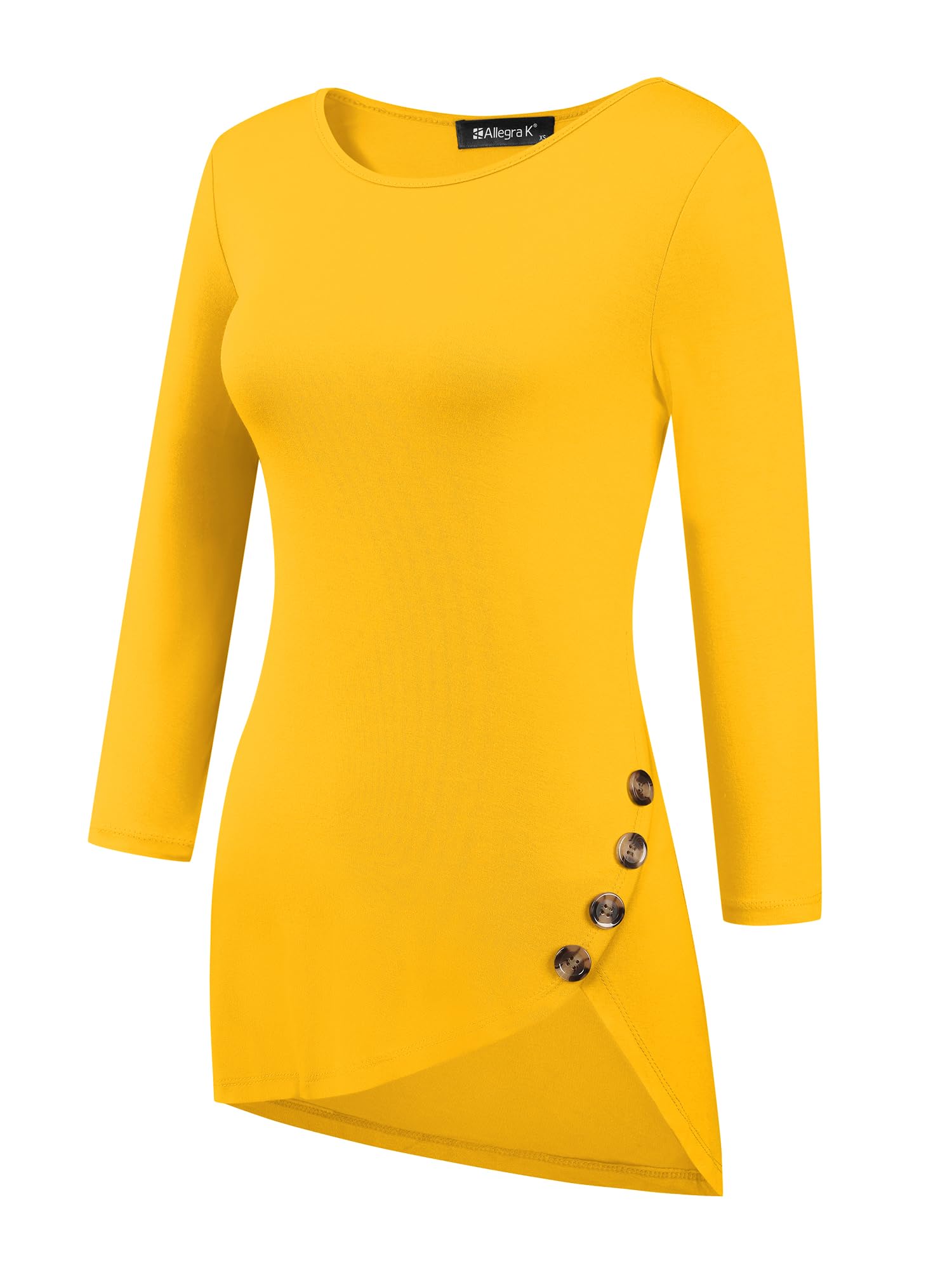 Allegra K Women's Asymmetrical Hem 3/4 Sleeve Loose Tunic T-Shirt - Round Neck Casual Basic Top for Spring 2025 | Perfect for Layering, Office Wear & Everyday Comfort