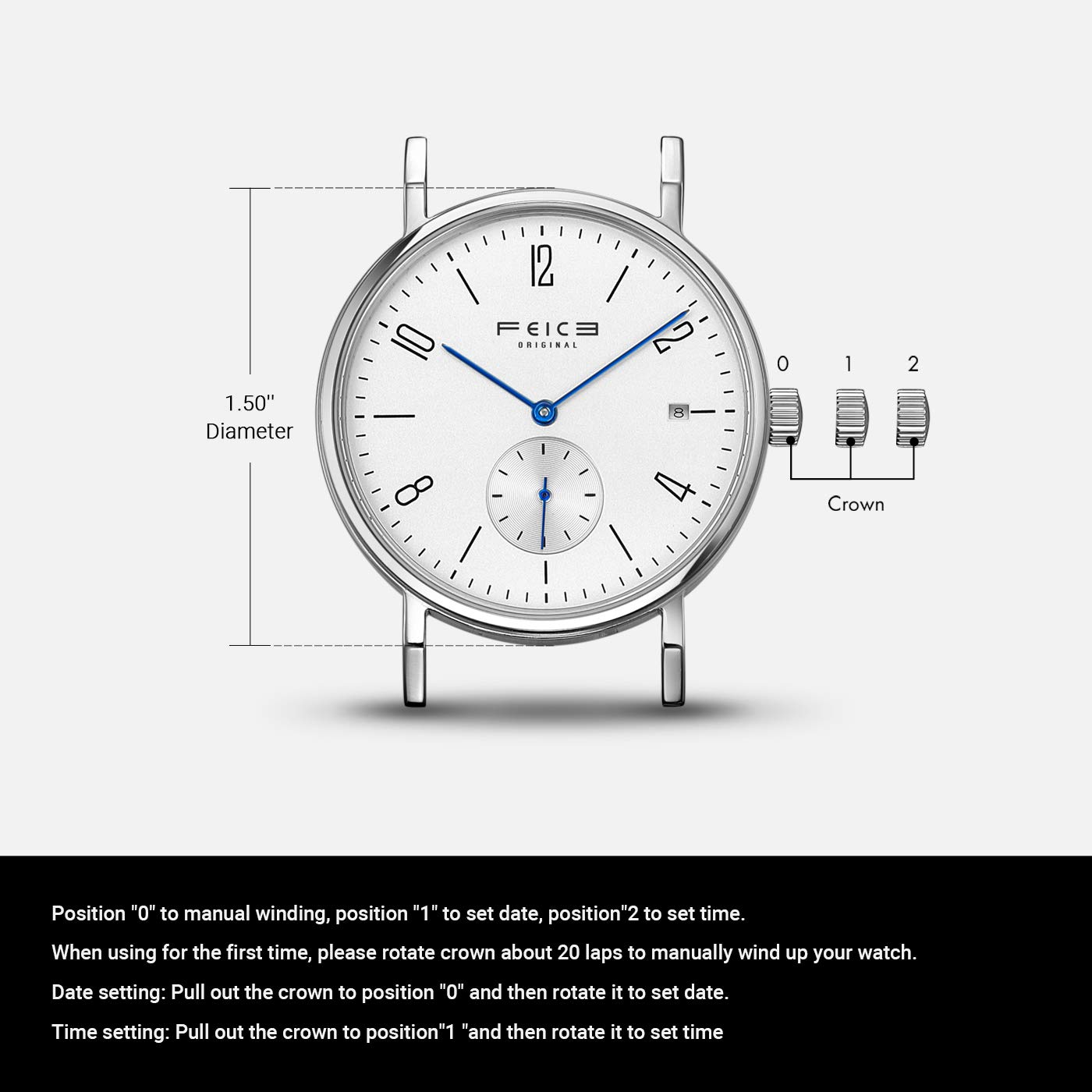 FEICE Automatic Watch for Men & Women - Bauhaus Design, Waterproof, Sapphire Crystal, Analog Mechanical Unisex Watch - FM201 - Perfect for Business, Casual & Formal Occasions