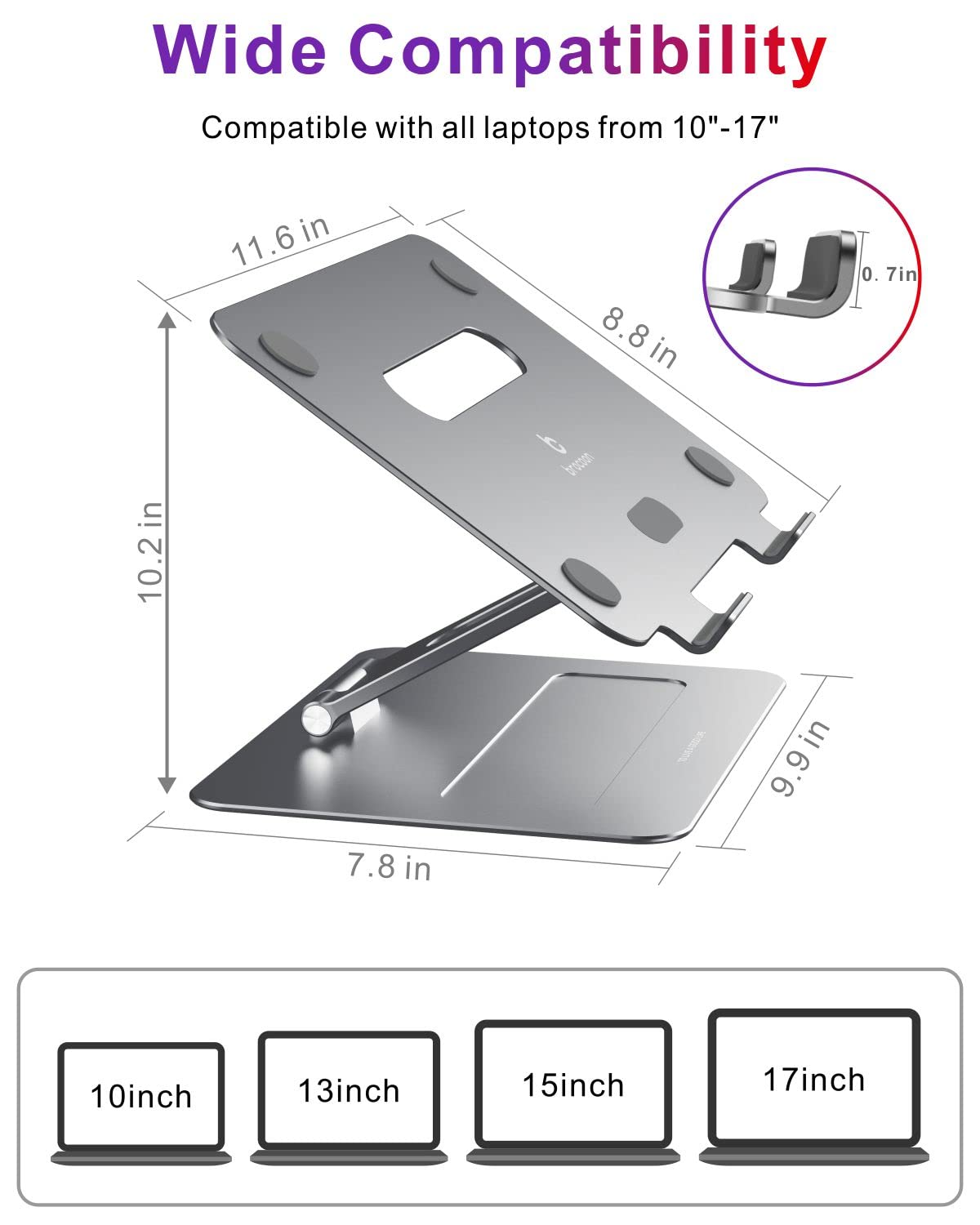 Ergonomic Adjustable Aluminum Laptop Stand for MacBook & 10-17