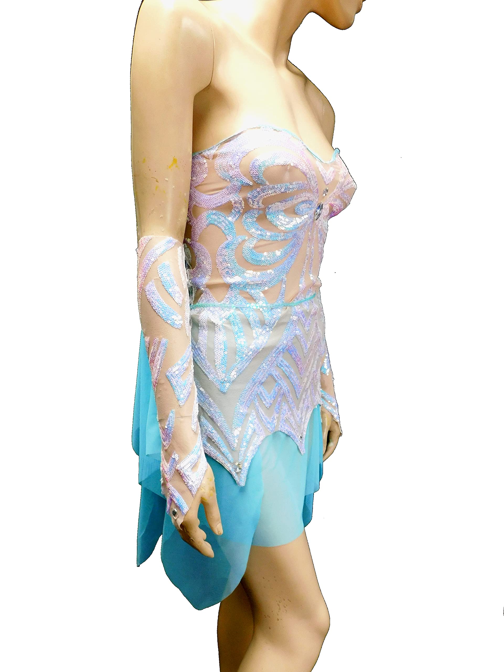 Iridescent Ice Blue Sequins Butterfly Fairy Dress for Goddess Costume, Dance & Festival Wear | Perfect for Cosplay, Halloween, and Themed Parties