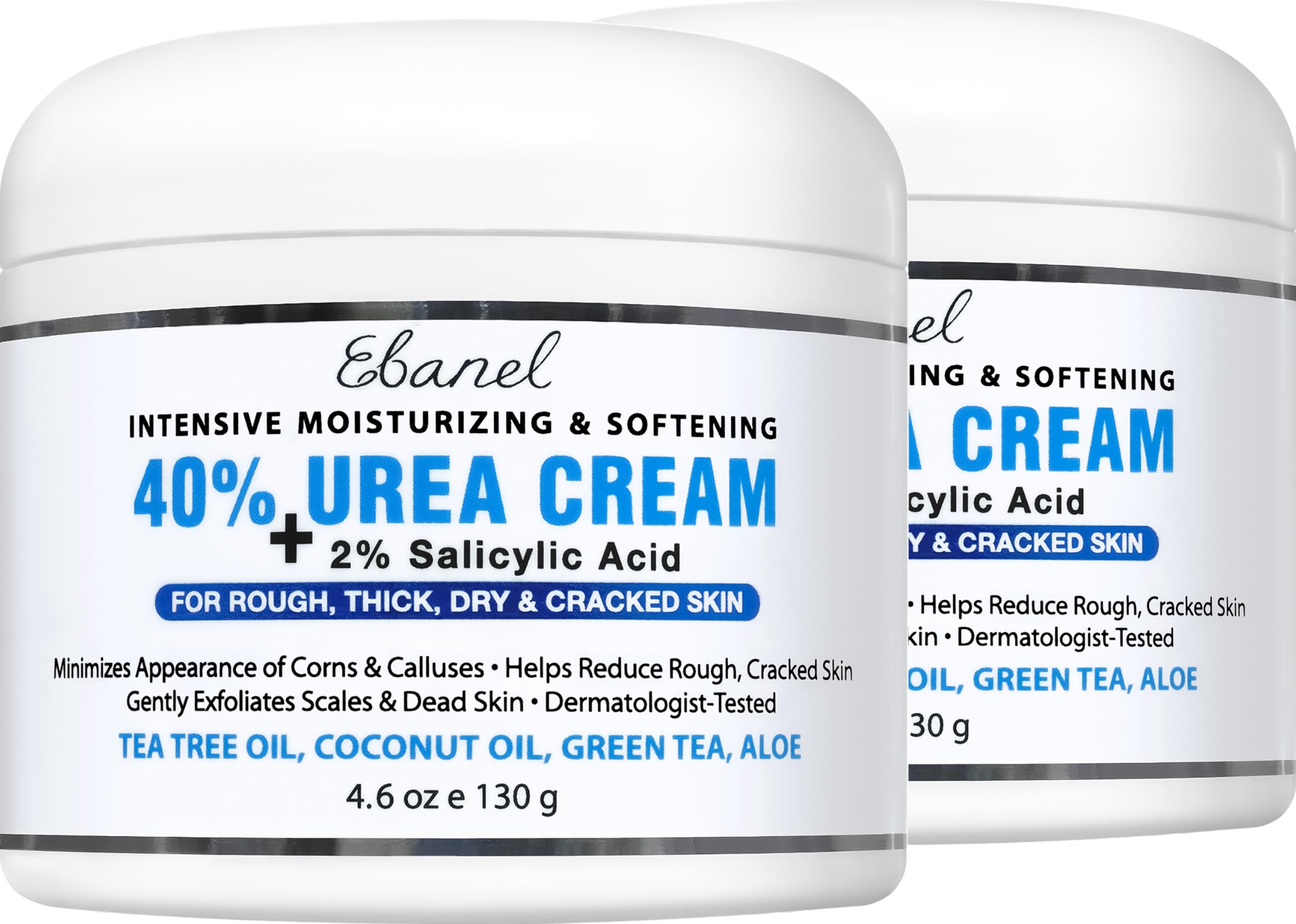 Ebanel 40% Urea Cream with 2% Salicylic Acid - Intense Moisturizing Foot & Hand Treatment for Dry, Cracked Heels, Knees & Elbows | Dead Skin & Callus Remover | Keratolytic Skin Repair | Perfect for Pedicures & Winter Foot Care (2-Pack)