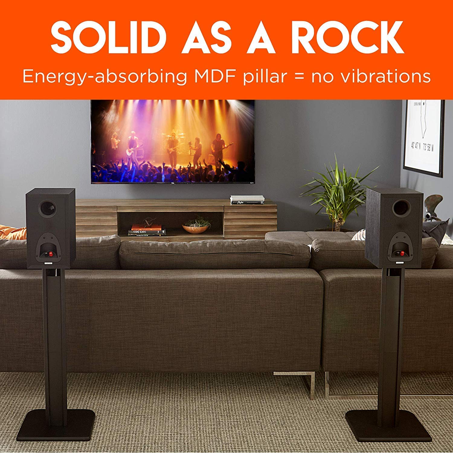ECHOGEAR Universal Floor Speaker Stands - Vibration-Absorbing MDF Design for Klipsch, Polk, JBL Bookshelf Speakers & Studio Monitors - Includes Sound Isolation Pads & Carpet Spikes - Perfect for Home Theater, Music Studio & Gaming Setup