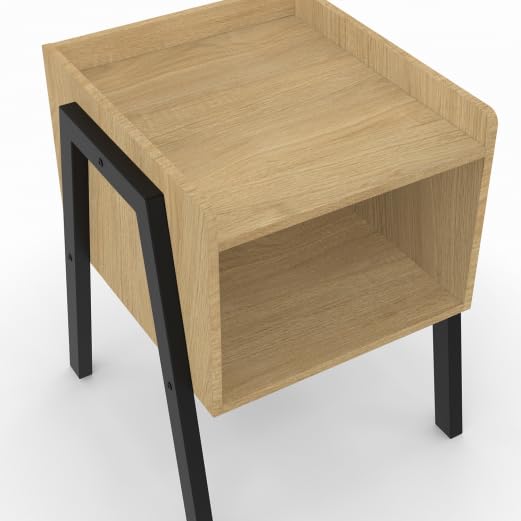 IDMarket - Set of 2 DALAT Nightstands with Wood Shelf & Black Metal Legs, Industrial Design - Perfect for Bedroom, Living Room or Office Furniture