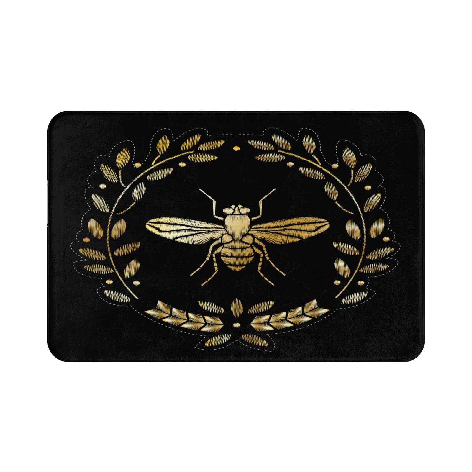 Non-Slip Spring Wreath Gold Bee Bath Mat - Absorbent Doormat for Bathroom, Kitchen & Home Entrance - Outdoor/Indoor Waterproof Welcome Rug for Front Door Decor