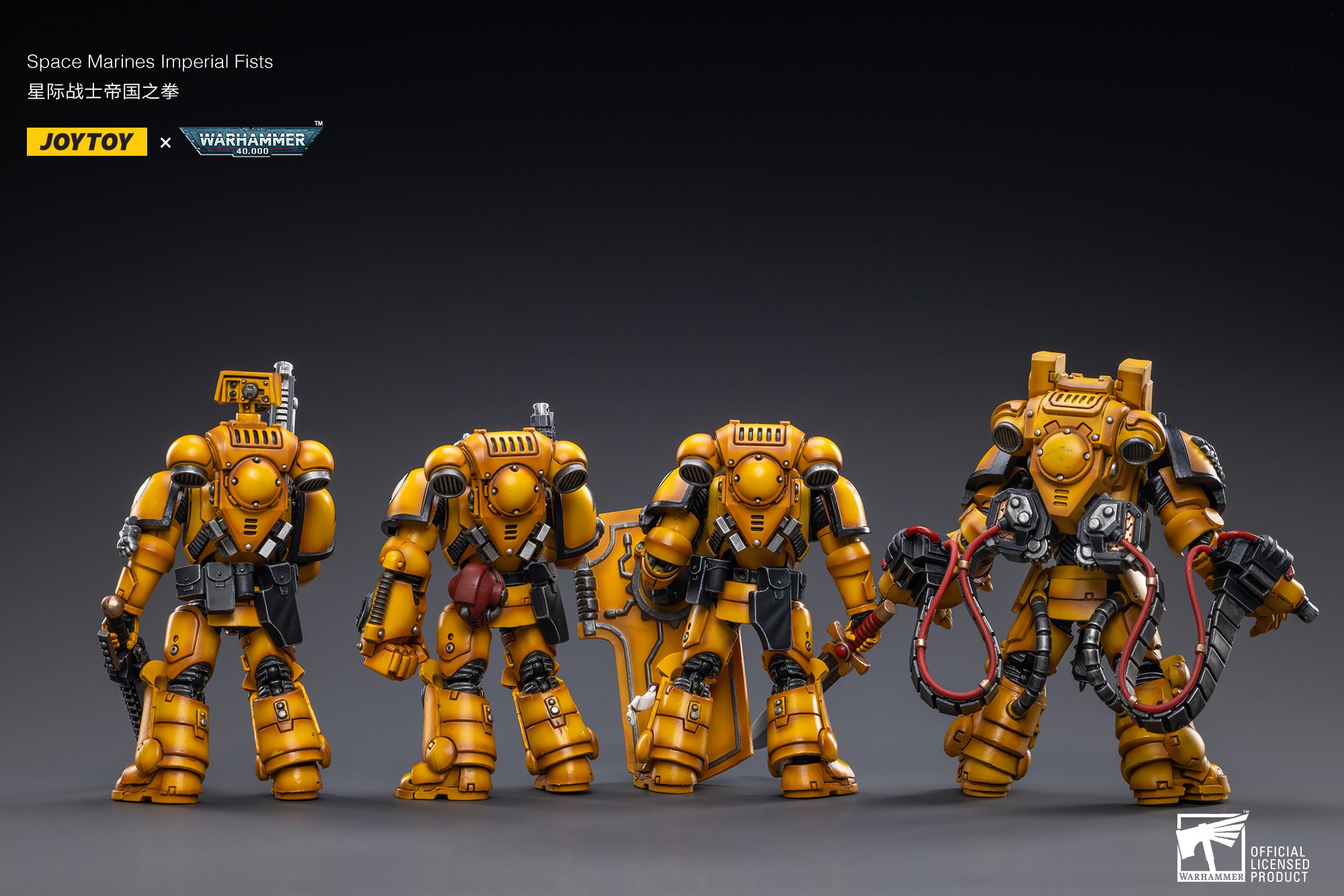 1/18 JOYTOY Warhammer 40K Action Figure Set - 4PCS Space Marines Imperial Fists Collectible Miniatures for Tabletop Gaming & Display