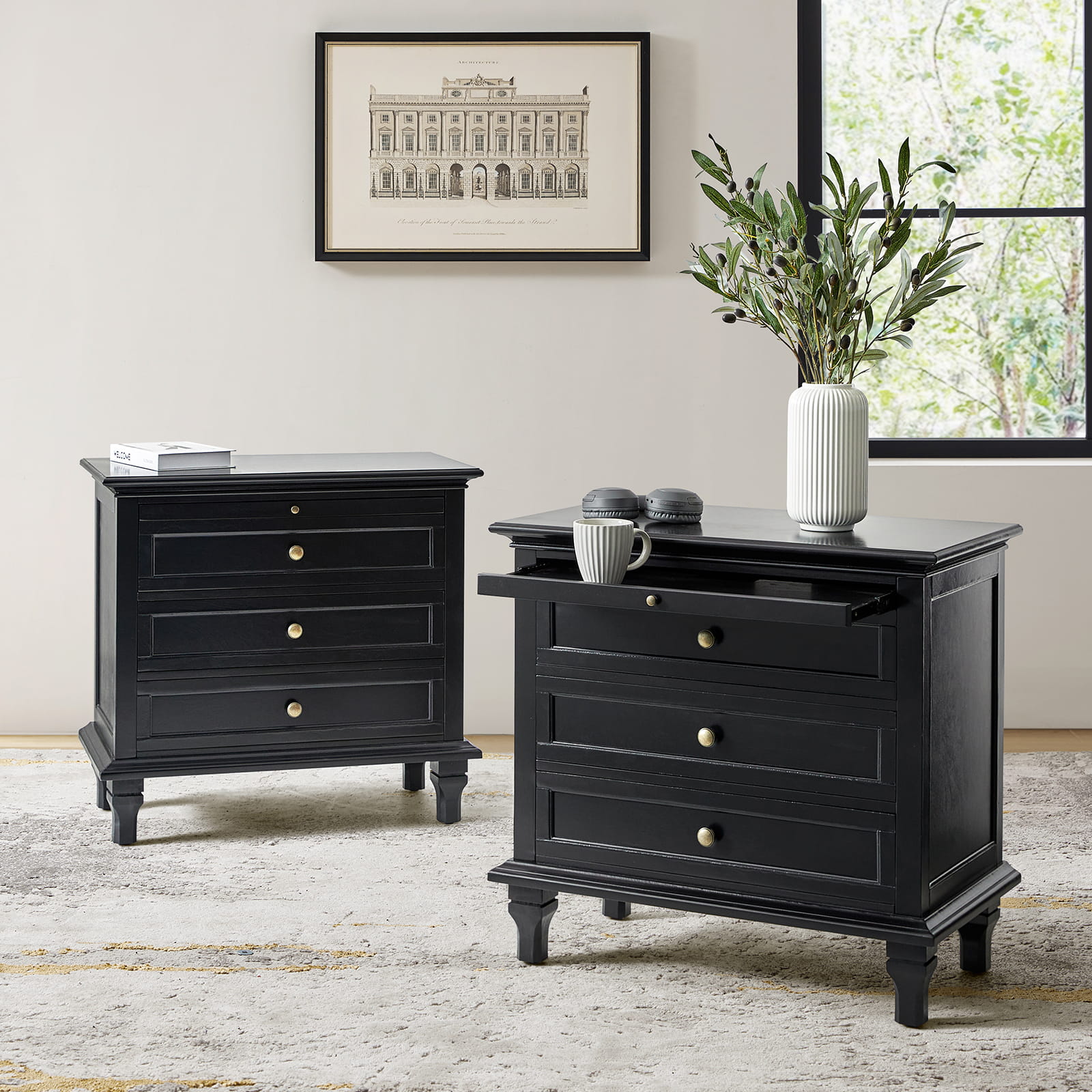 Galatea 3-Drawer Nightstand with USB Charging Ports & Power Outlets - Modern Bedside Table with Storage for Bedroom, Living Room or Office