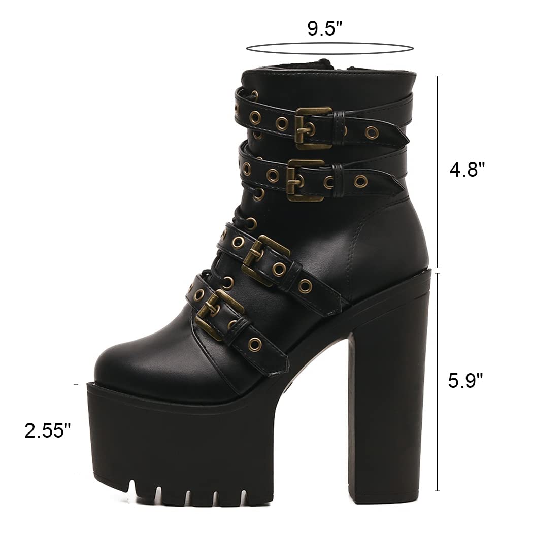 Women's Gothic Style Platform Combat Boots with Ankle Strap - Chunky High Heel Shoes for Plus Size | Perfect for Punk Fashion, Night Out & Cosplay