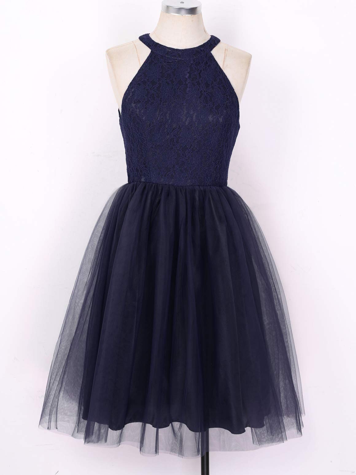 Elegant Women's Lace Floral Halter Short Formal Dress - Sleeveless Wedding & Cocktail Party Dress for Special Occasions | Perfect for Bridal Showers, Evening Events & Summer Celebrations