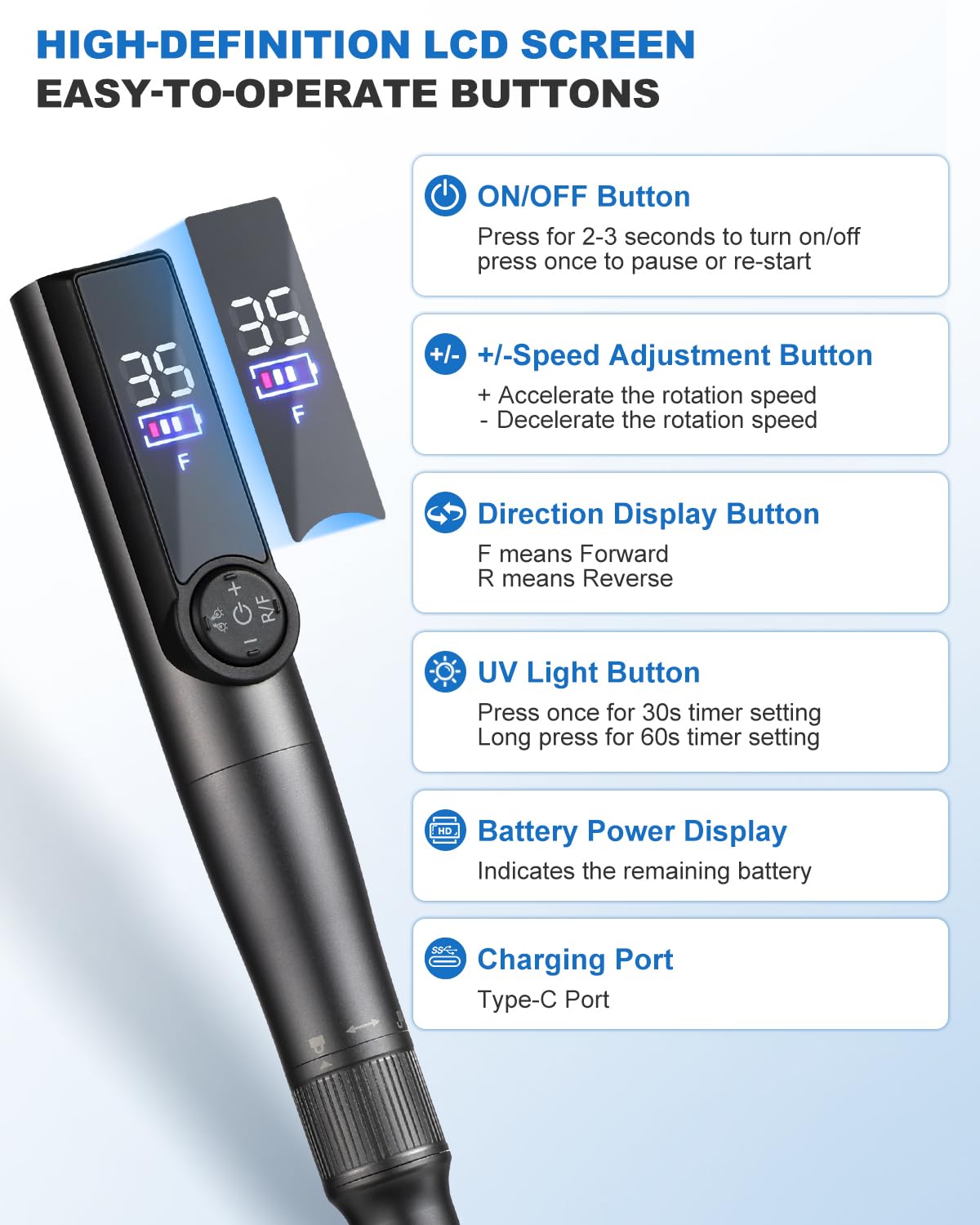 Professional Cordless Electric Nail Drill Kit with UV LED Light - 35000RPM Rechargeable Nail File with LCD Display & 7 Attachments - Portable Manicure Tool for Gel Polish Curing, Nail Art & Acrylic Removal - Perfect for Home Salon & Professional Nail Technicians