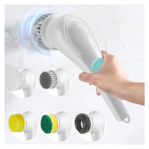 Electric Rotary Cleaning Brush - Rechargeable Power Scrubber with 5 Multi-Purpose Brush Heads for Kitchen, Bathroom & Car Cleaning | Household Deep Cleaner for Tiles, Grout & Hard Surfaces