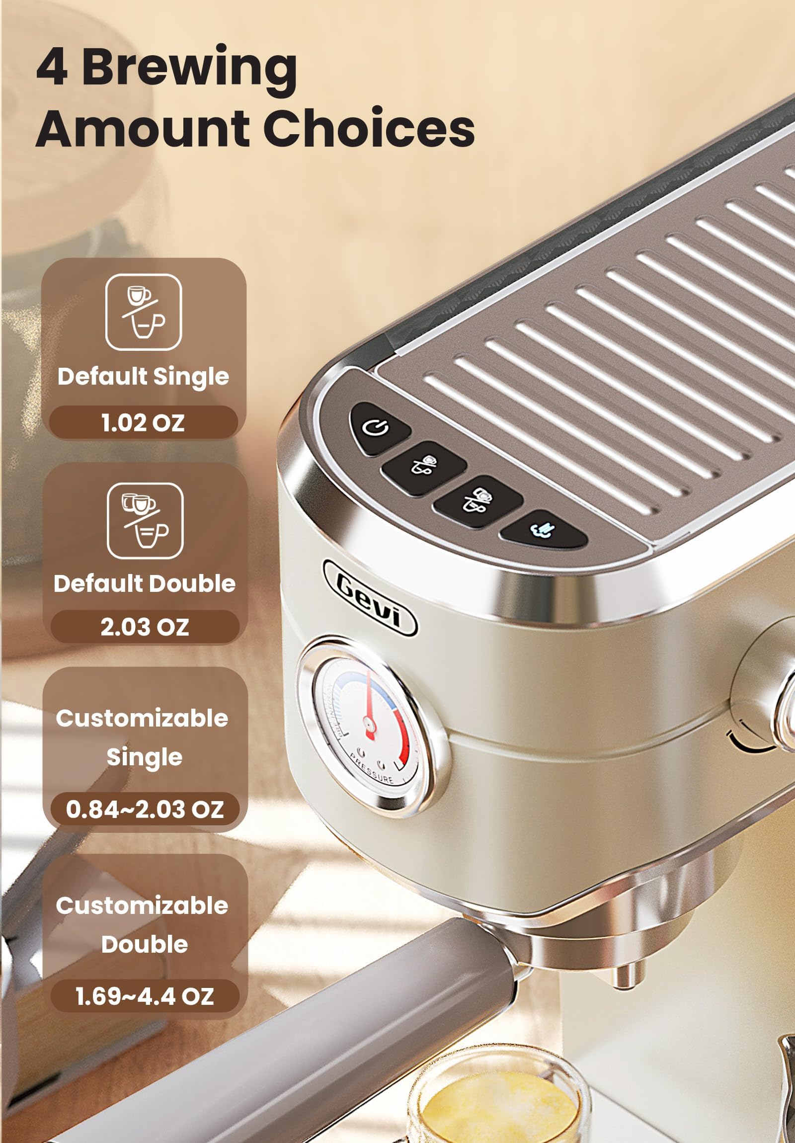 Gevi Commercial Espresso Machine & Coffee Maker - Professional Stainless Steel Latte Machine with Milk Frother for Home Baristas | Compact Cappuccino & Espresso Maker for Kitchen, Office, Cafe | Perfect Gift for Coffee Lovers