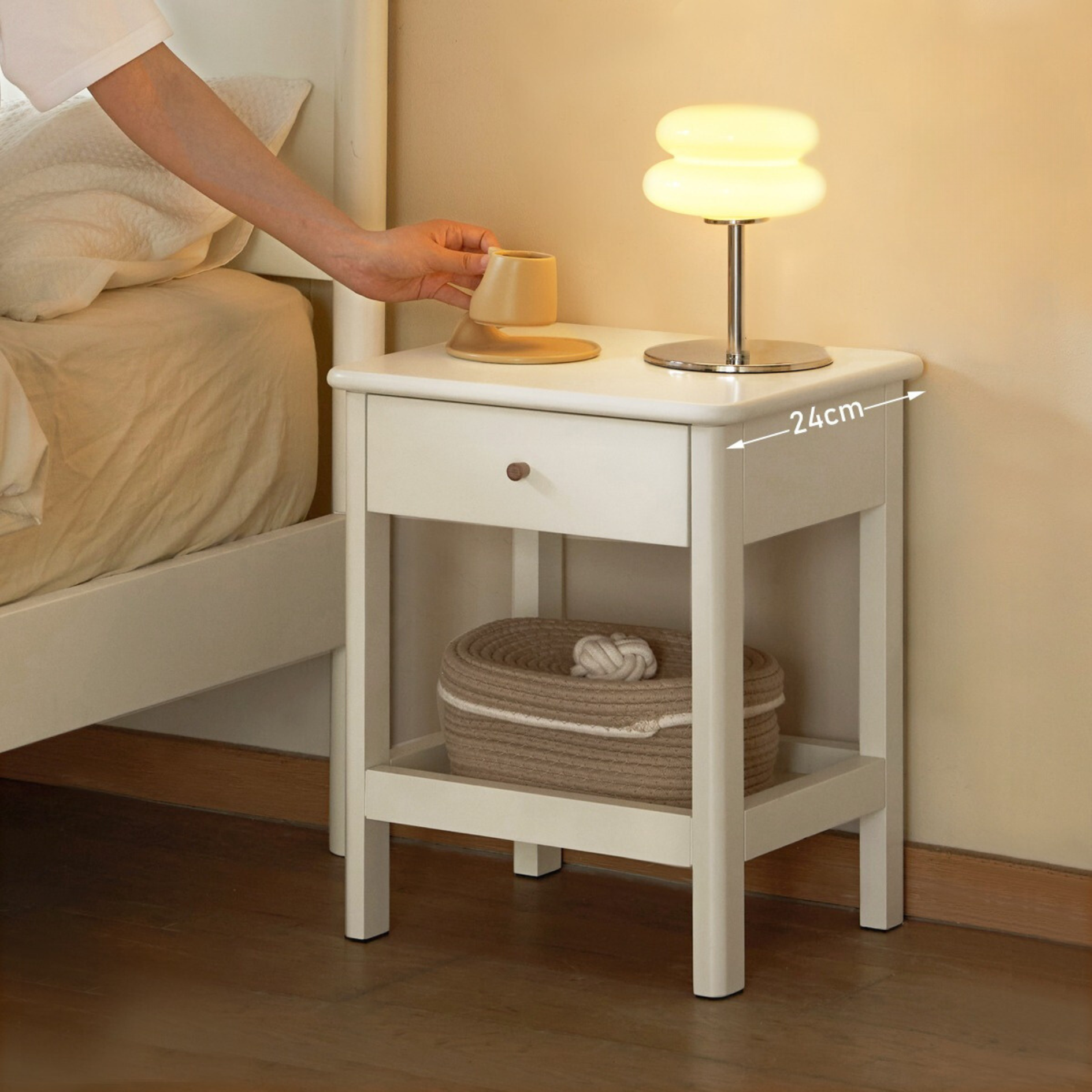 Solid Pine Wood Single Drawer Nightstand - Sturdy Bedside Table for Bedroom, Living Room, or Office - Perfect for Storage & Decor