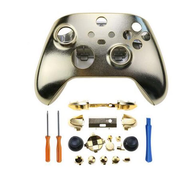 Premium Chrome Plated Custom Housing Shell Case with Buttons for Xbox Series S/X Controllers - Gold Finish | Enhanced Grip & Durability for Gaming Sessions