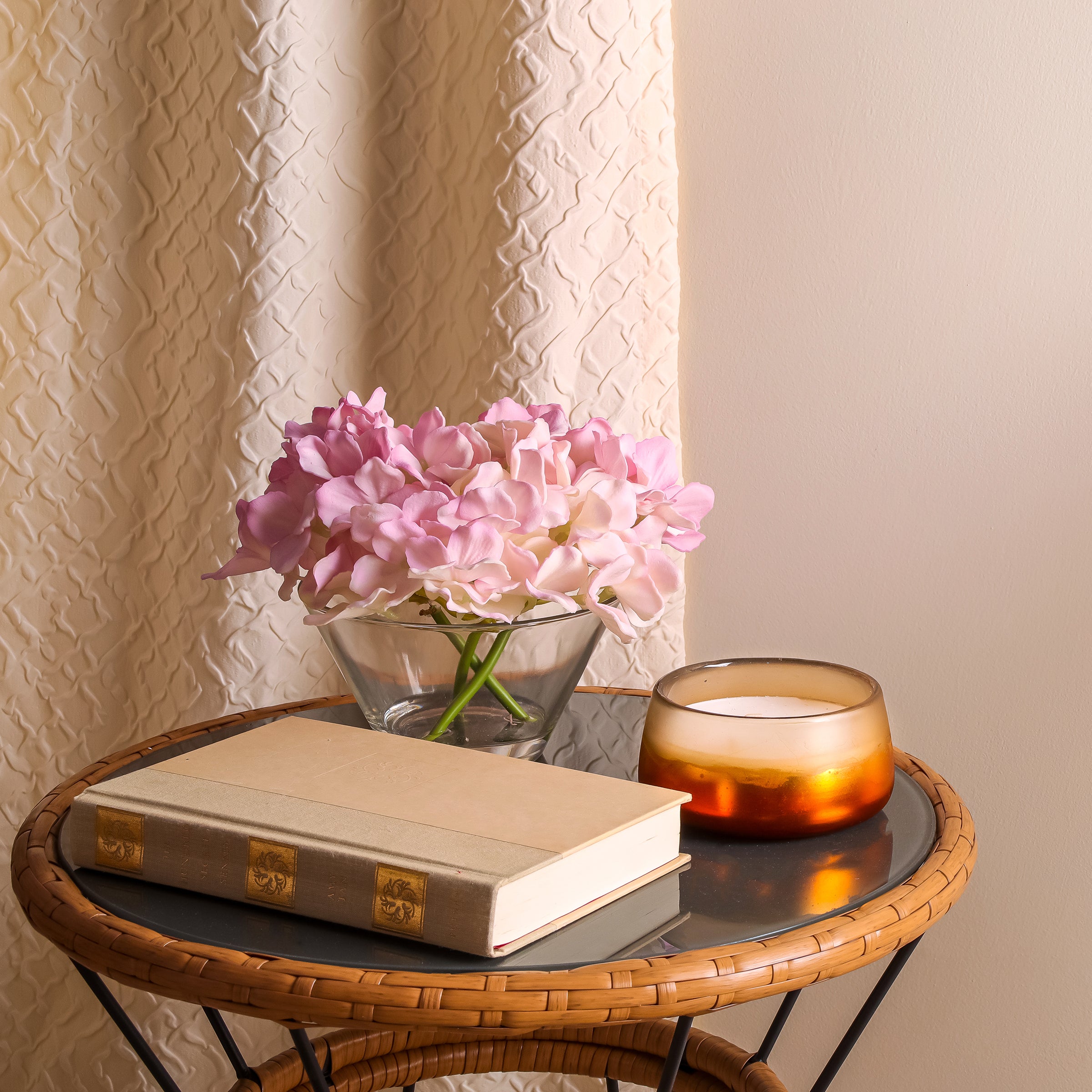 8 Inch Spring Mixed Mauve Hydrangea Bouquet in Glass Vase - Perfect for Home Decor, Wedding Centerpieces & Gift Giving