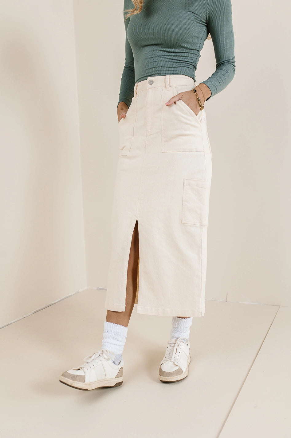Khloe Cargo Denim Skirt for Women - High Waist A-Line Denim Skirt with Pockets | Casual Streetwear Outfit for Daily Wear, Travel & Music Festivals