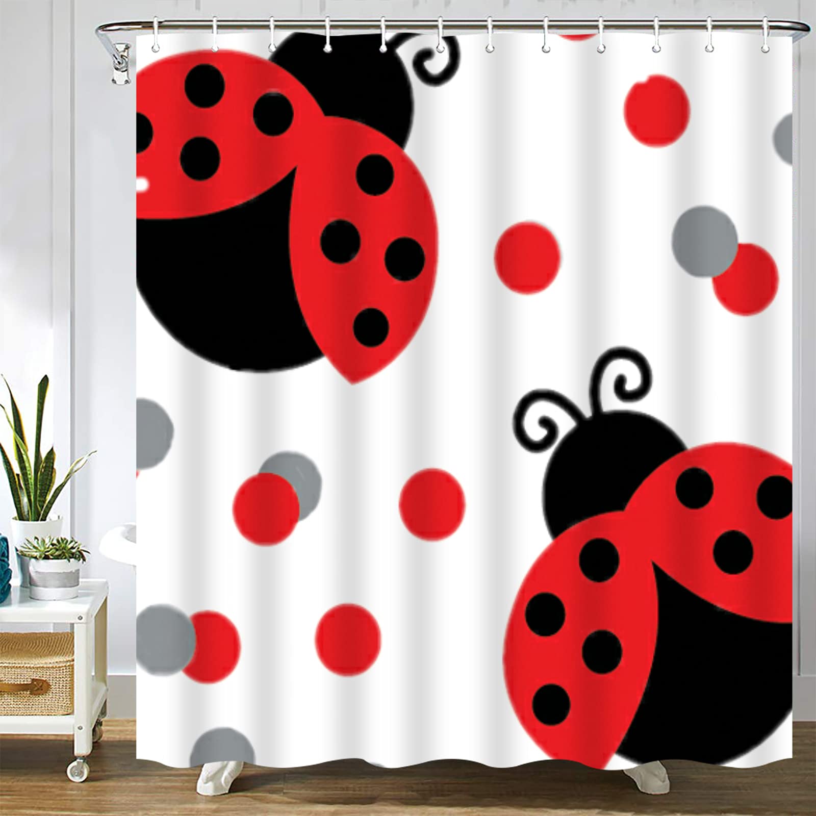 Stylish Red Ladybug Shower Curtain Set with Hooks - Waterproof Polyester Bathroom Decor for Kids & Adults - Perfect for Themed Bathrooms, Nursery Decor, and Fun Home Makeovers
