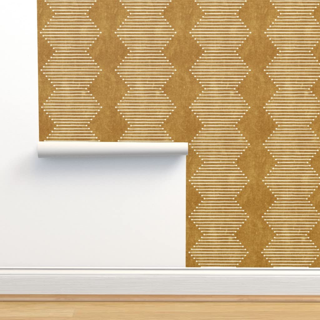 Mustard Gold Geometric Stripe Peel & Stick Wallpaper Swatch - Southwestern Boho Midcentury Modern Farmhouse Style - Removable Custom Wallpaper by Spoonflower - Perfect for Accent Walls, Home Decor, and DIY Projects