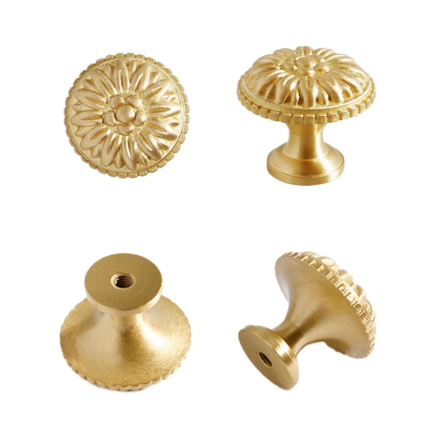 Vintage Brass Drawer Knobs - 4PCS Solid Copper Cabinet Handles for Dresser & Furniture