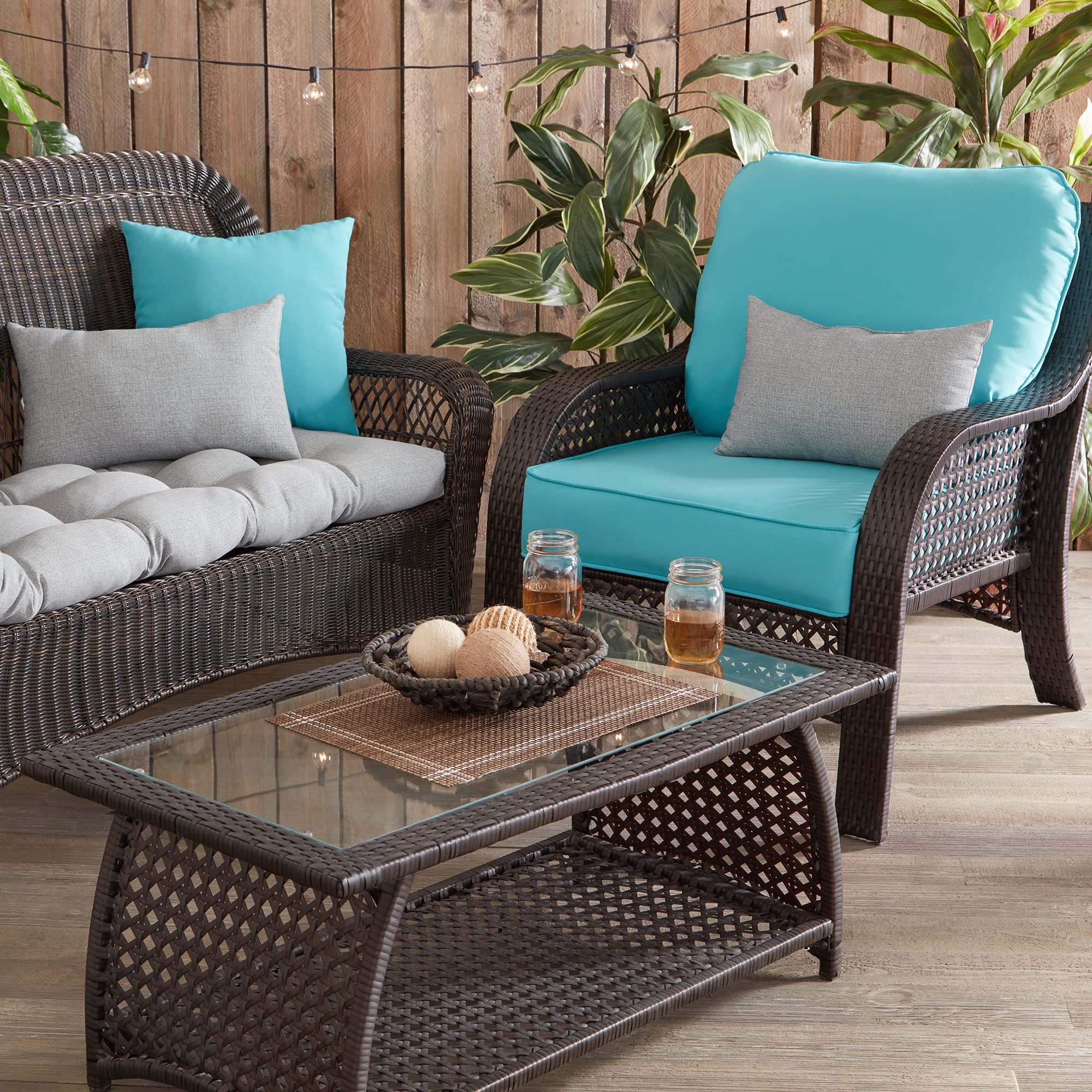 South Pine Porch Outdoor Deep Seat Cushion Set - 2 Piece Waterproof Patio Furniture Cushions in Teal Blue | Perfect for Deck, Garden & Poolside Lounge Chairs