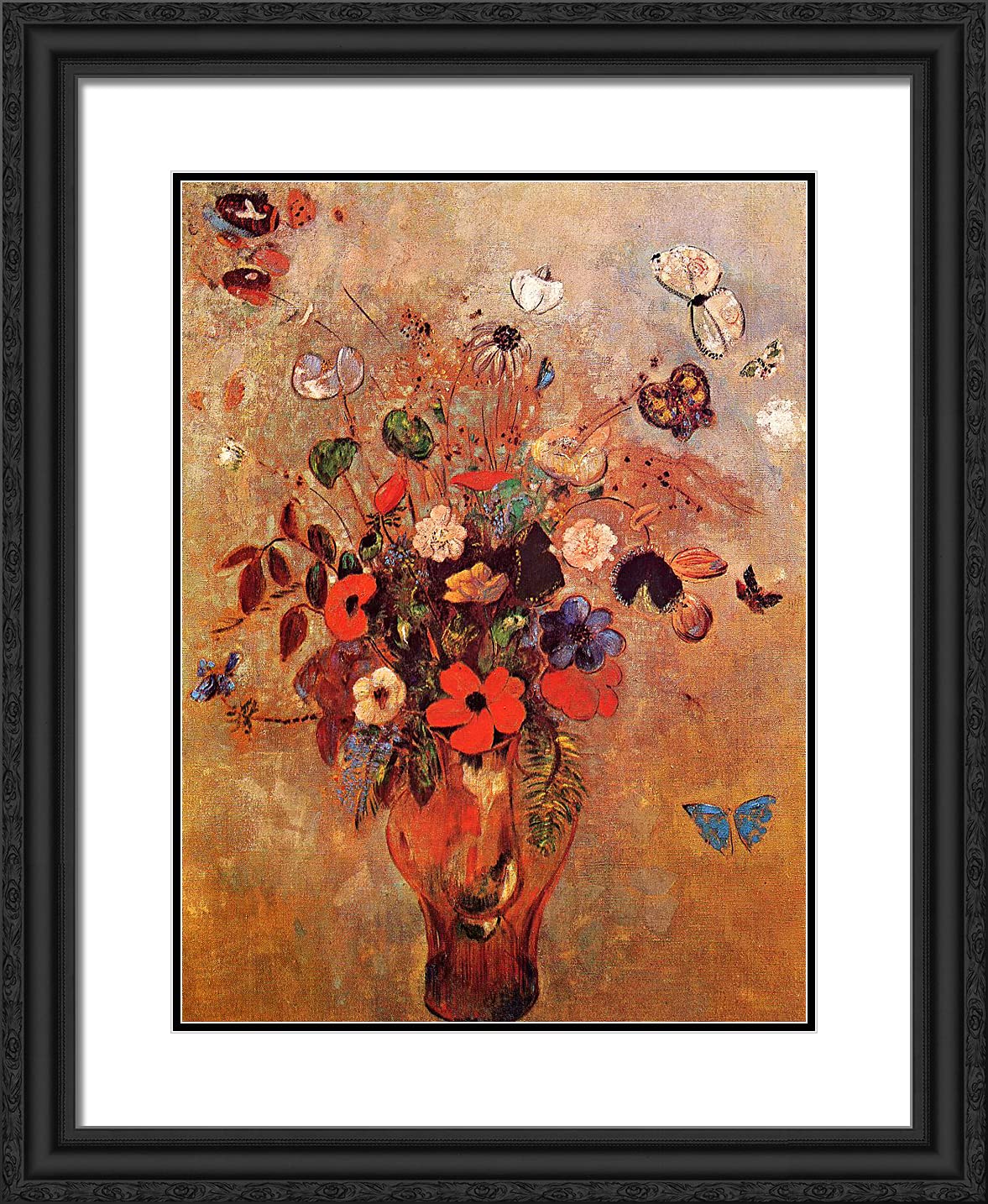 Odilon Redon 'A Vase of Flowers XXV' 20x24 Inch Framed Floral Art Print with Ornate Black Frame & Double Matting - Perfect for Living Room Decor, Bedroom Wall Art & Office Display